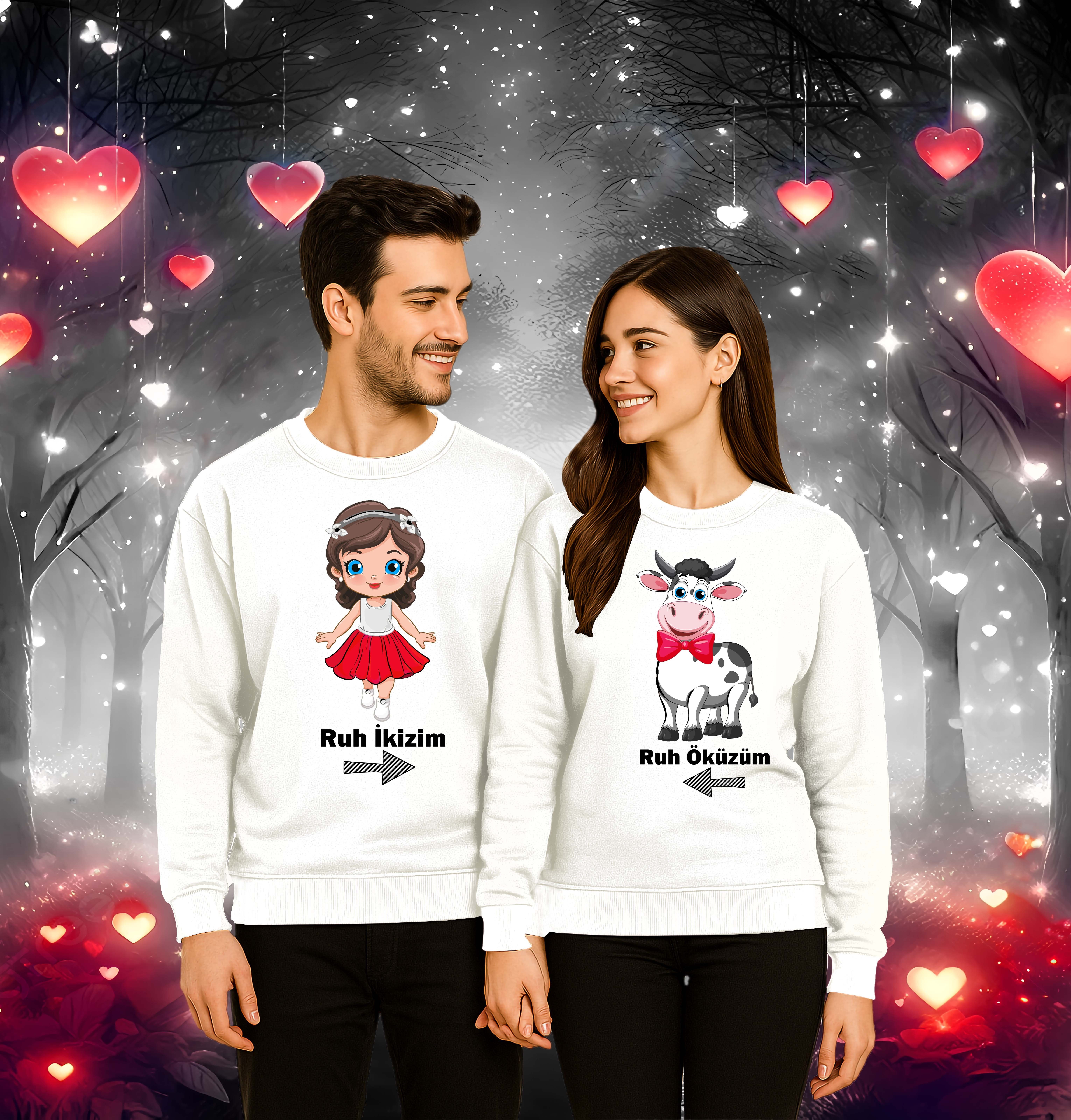 Unisex Sevgililer günü Baskılı yetişkin Swaetshirt 3 İplik Şardonlu