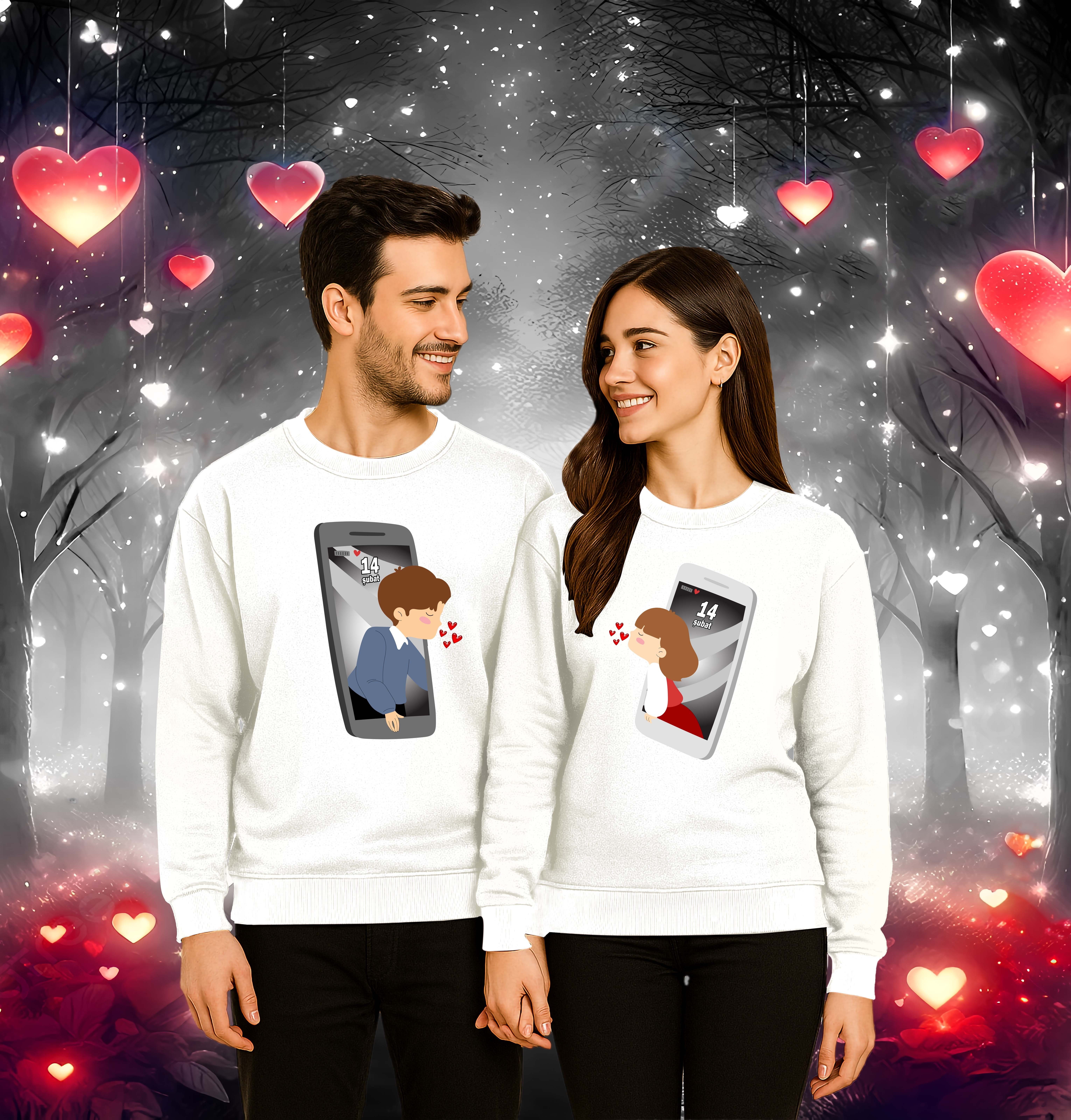Unisex Sevgililer günü Baskılı yetişkin Swaetshirt 3 İplik Şardonlu
