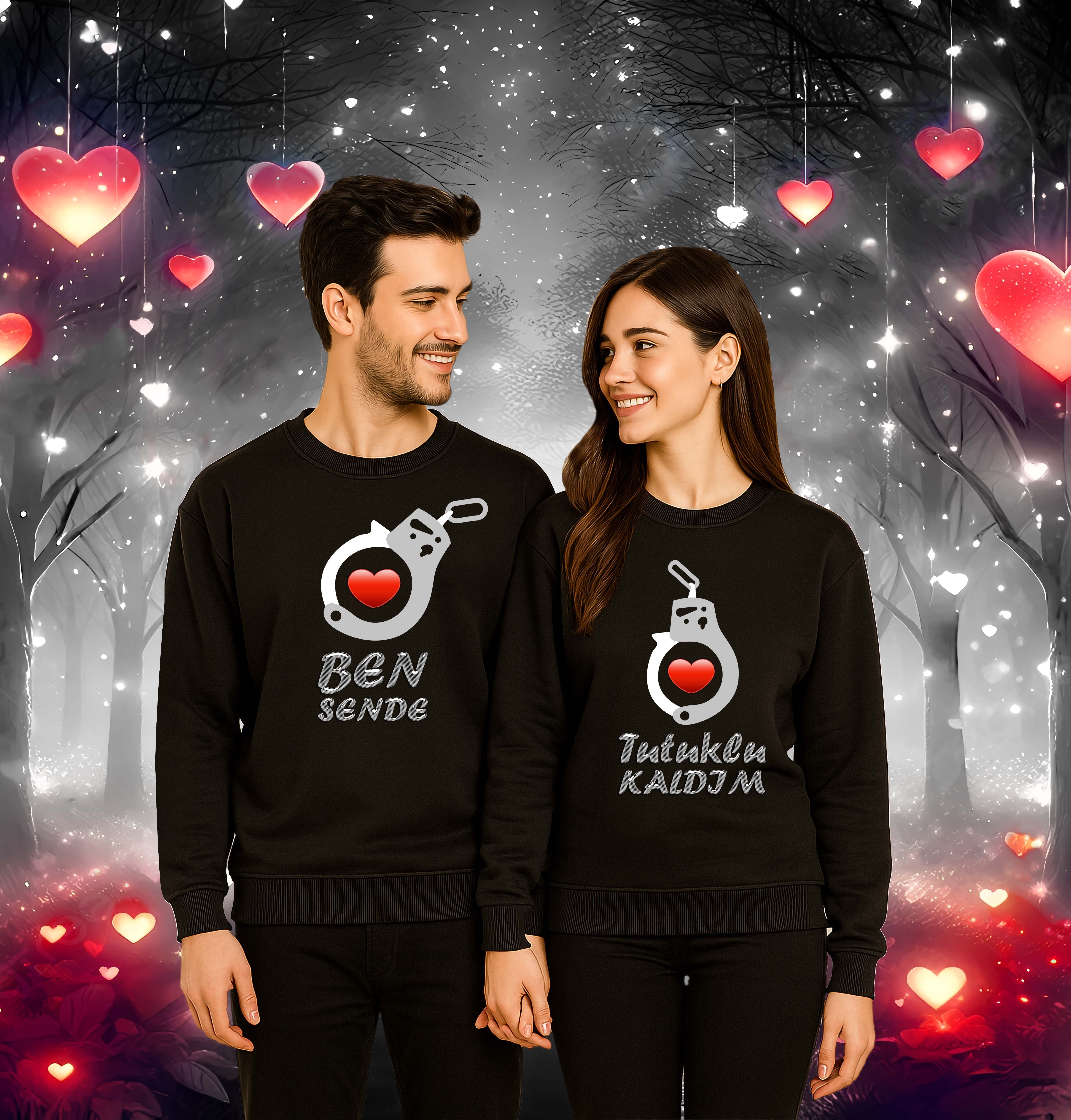 Unisex Sevgililer günü Baskılı yetişkin Swaetshirt 3 İplik Şardonlu