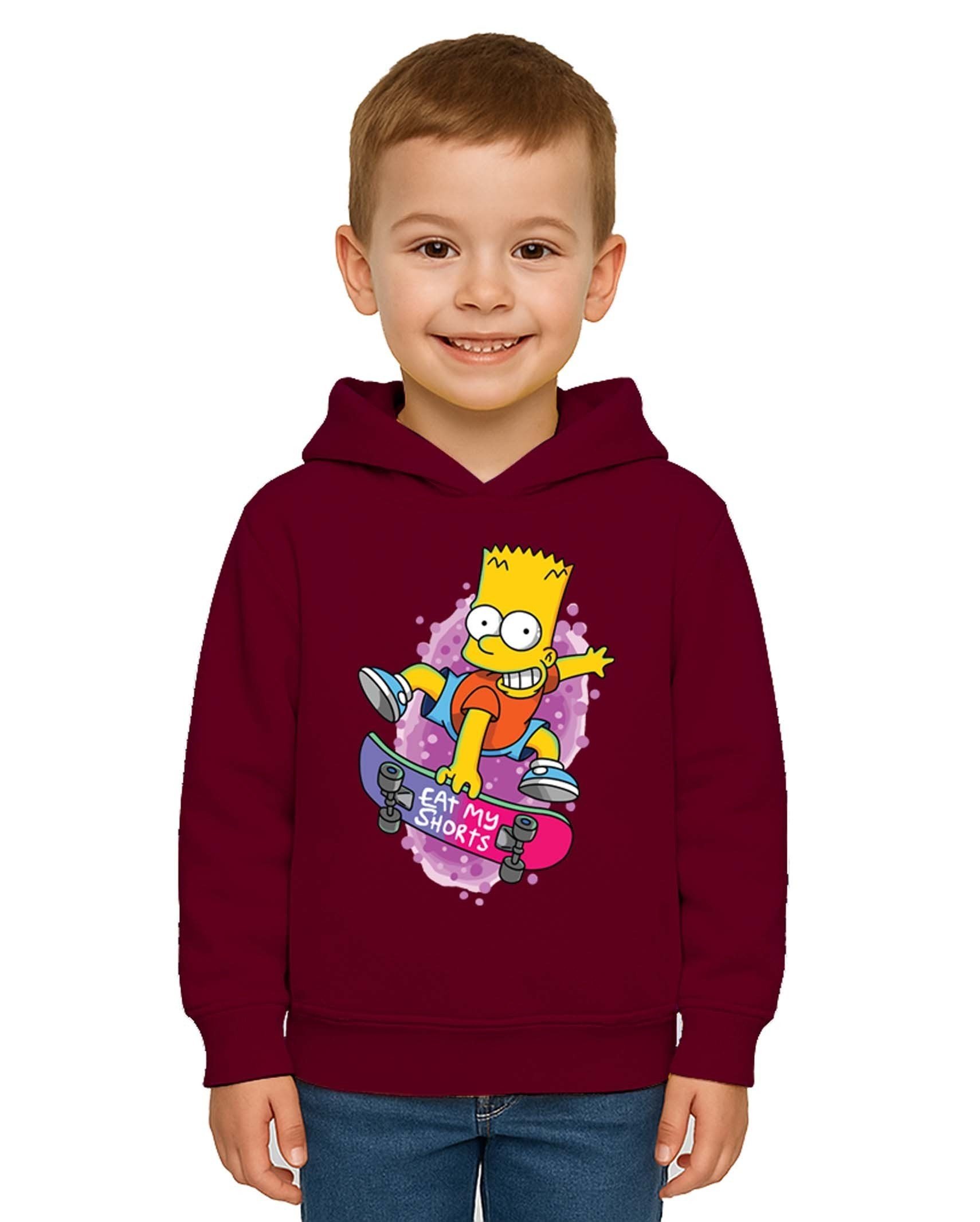 Unisex Simpson Baskılı Çocuk Swaetshirt Kapşonlu 3 İplik Şardonlu