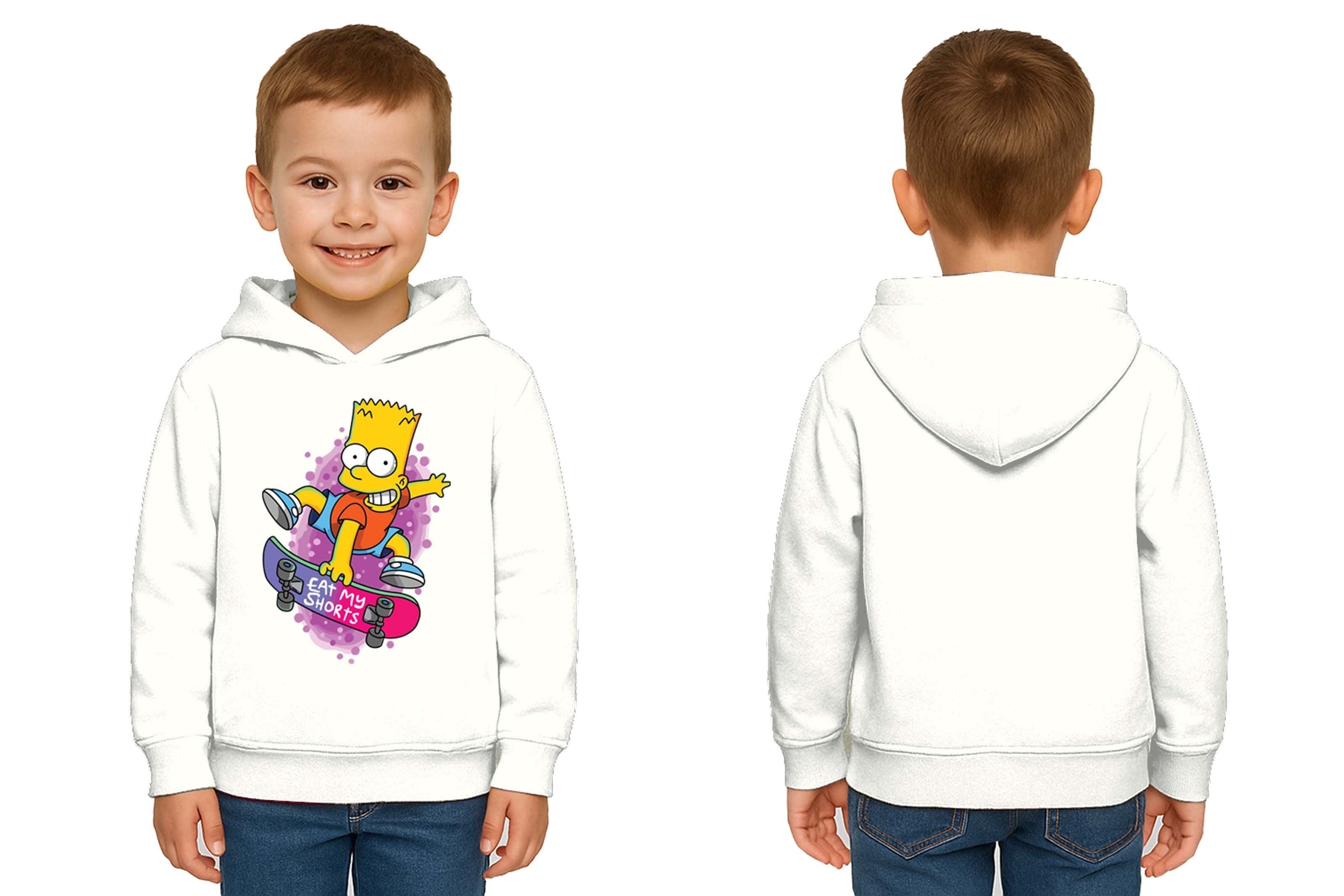 Unisex Simpson Baskılı Çocuk Swaetshirt Kapşonlu 3 İplik Şardonlu