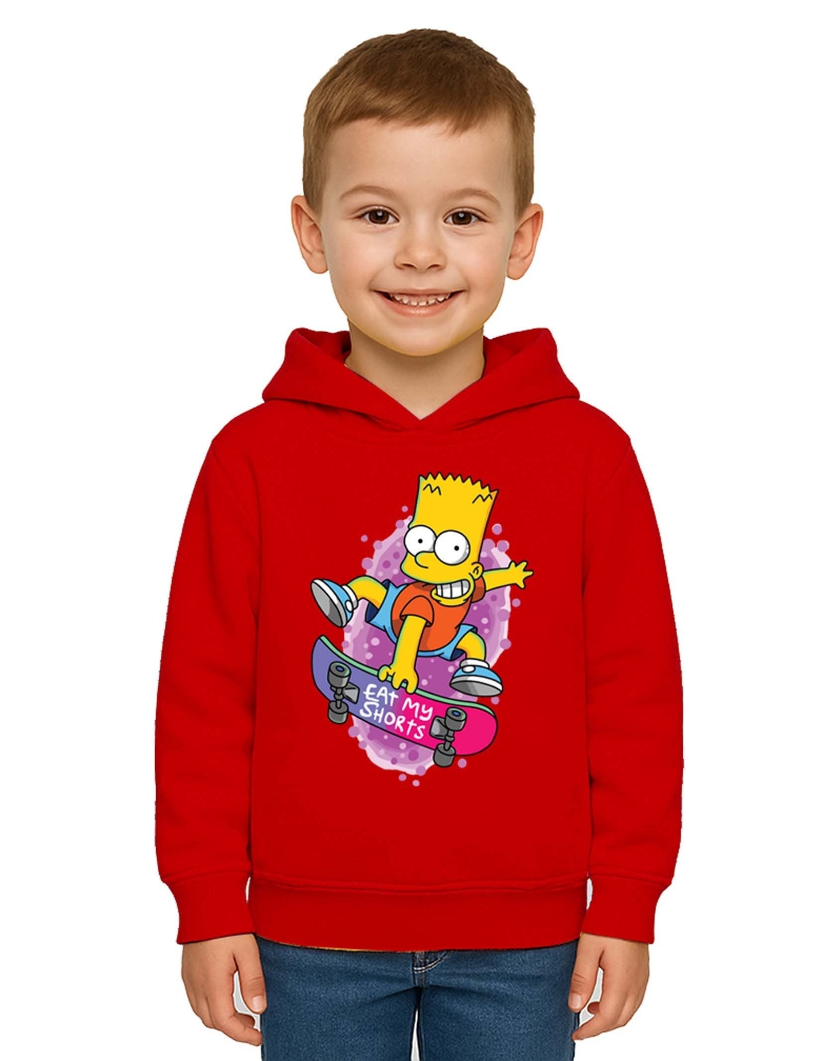 Unisex Simpson Baskılı Çocuk Swaetshirt Kapşonlu 3 İplik Şardonlu
