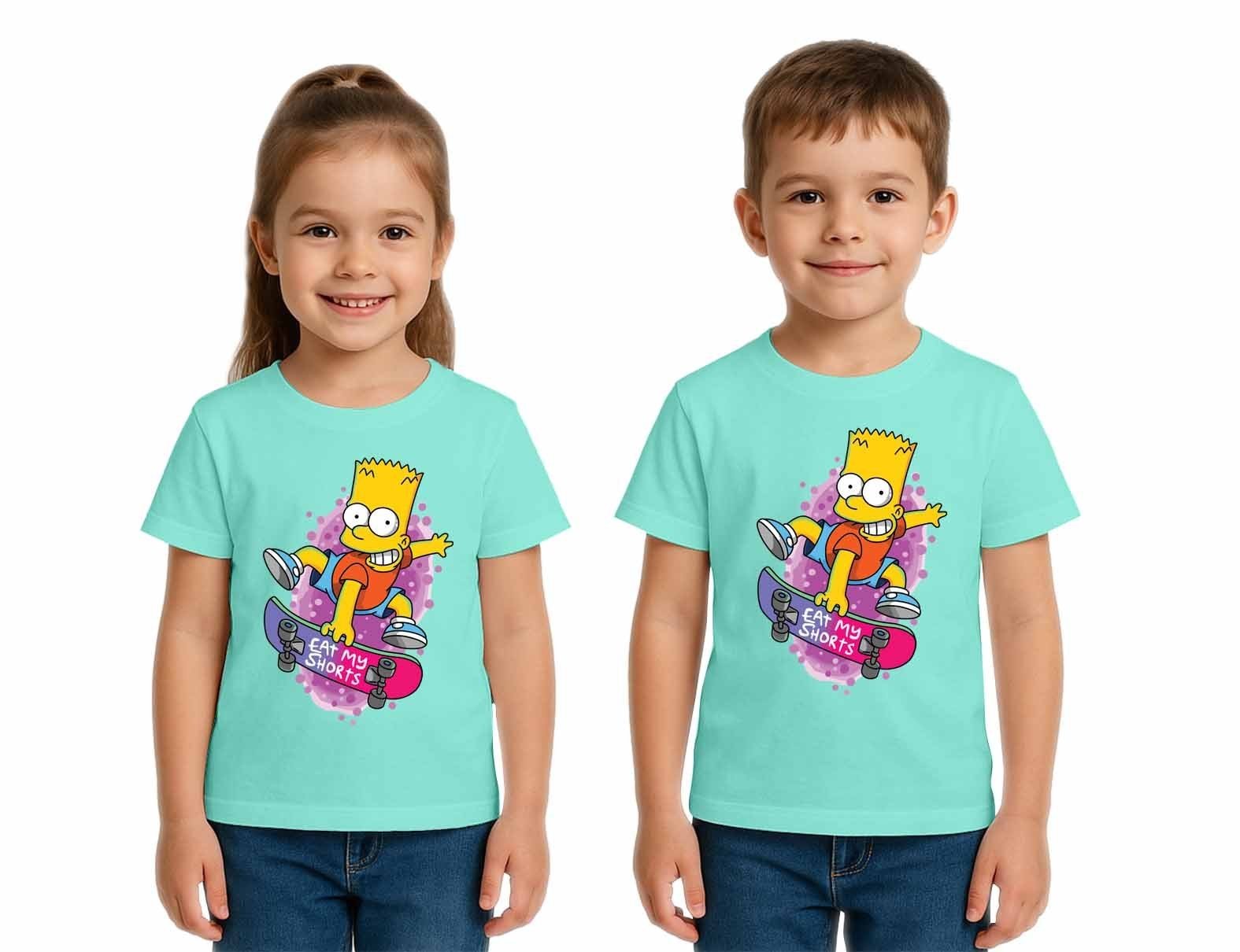 Unisex Simpson Baskılı Çocuk Tişört pamuklu penye kumaş