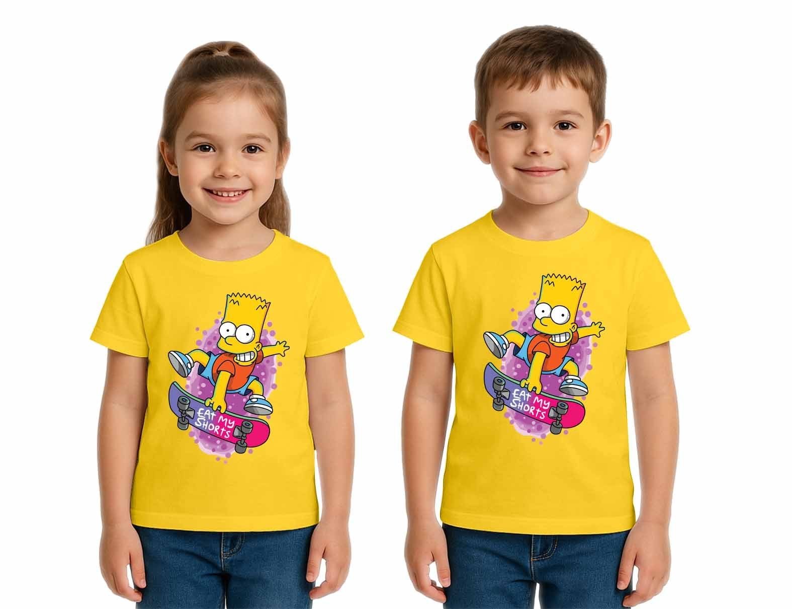 Unisex Simpson Baskılı Çocuk Tişört pamuklu penye kumaş