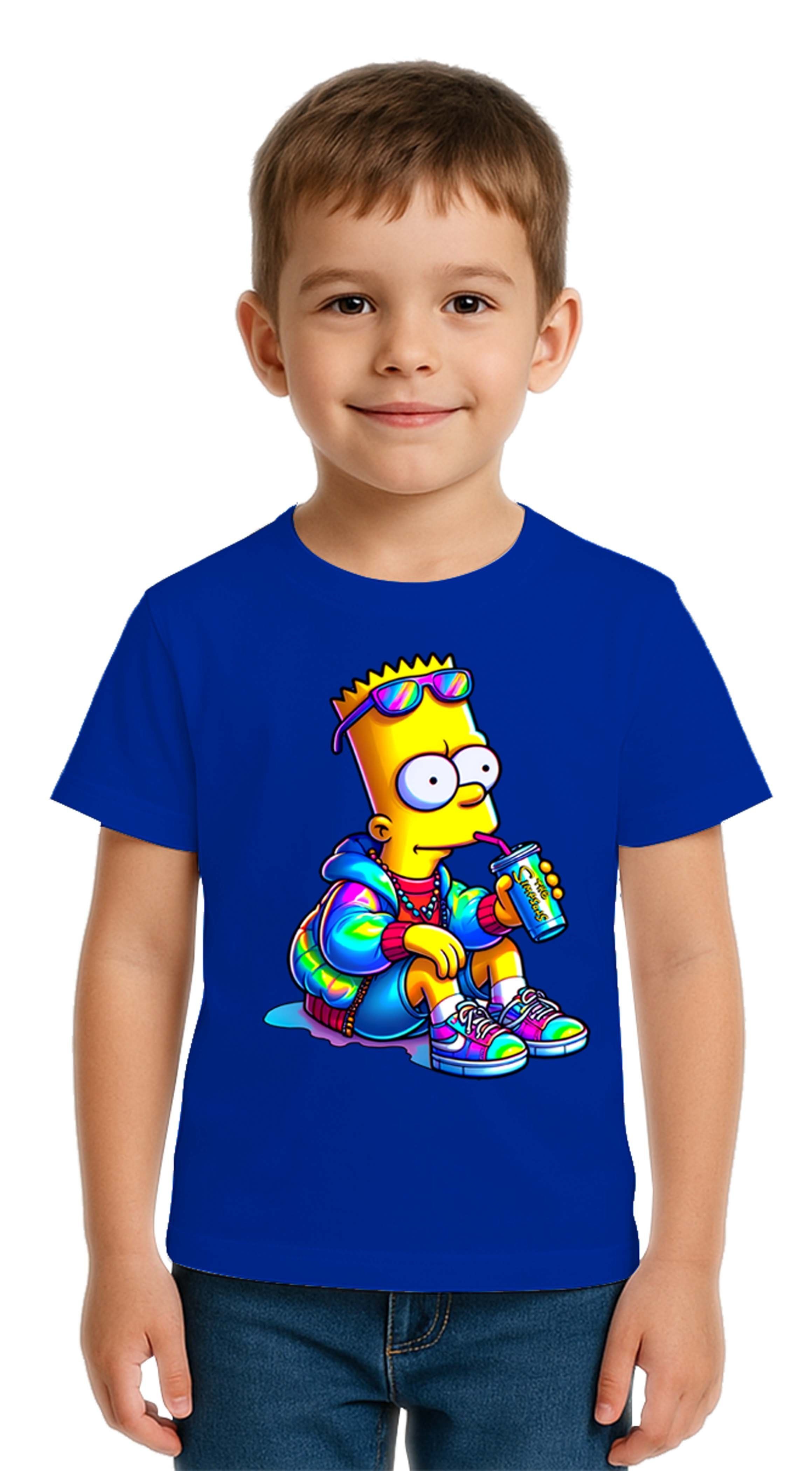 Unisex Sımpsons baskılı Çocuk Tişört pamuklu penye kumaş