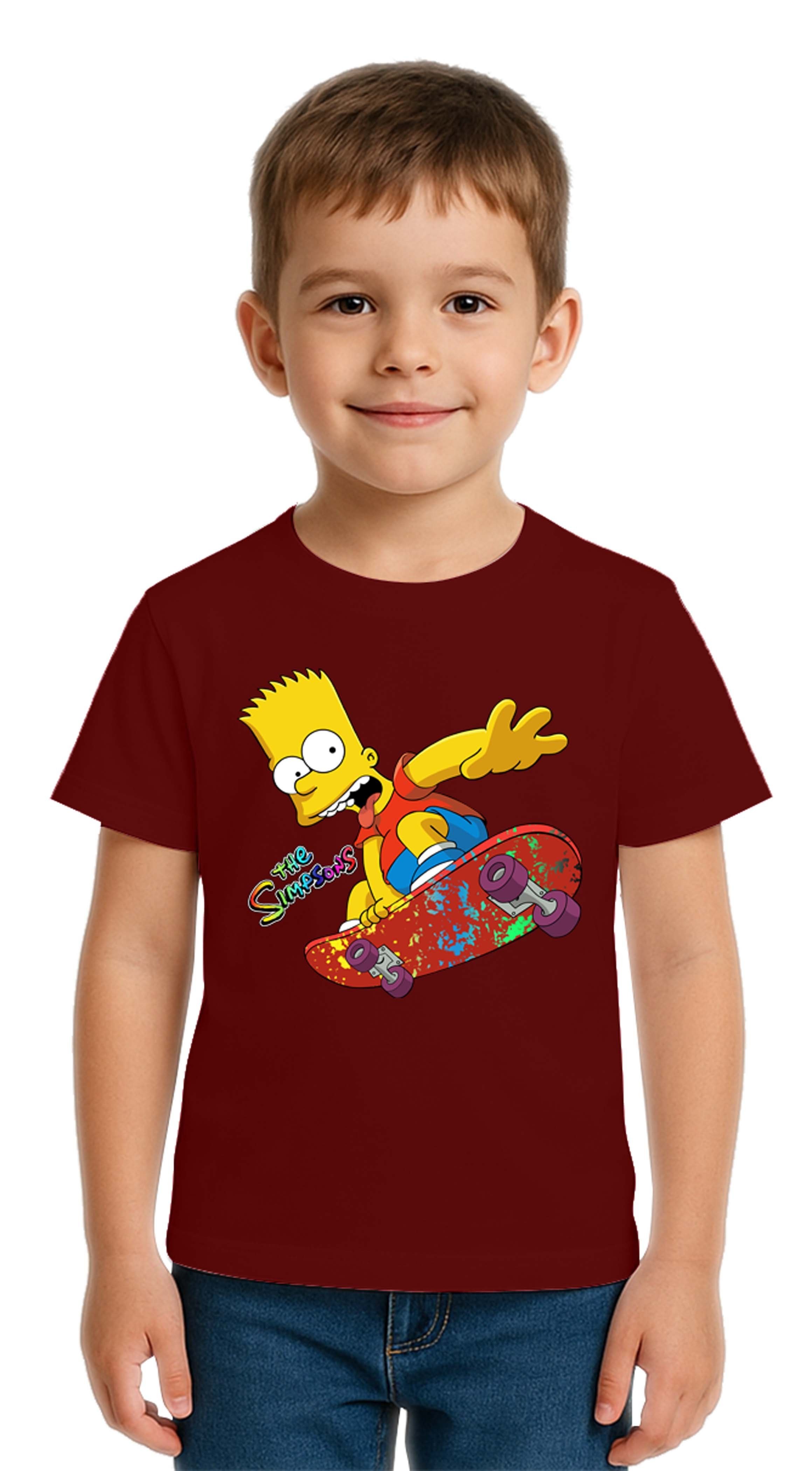 Unisex Sımpsons baskılı Çocuk Tişört pamuklu penye kumaş