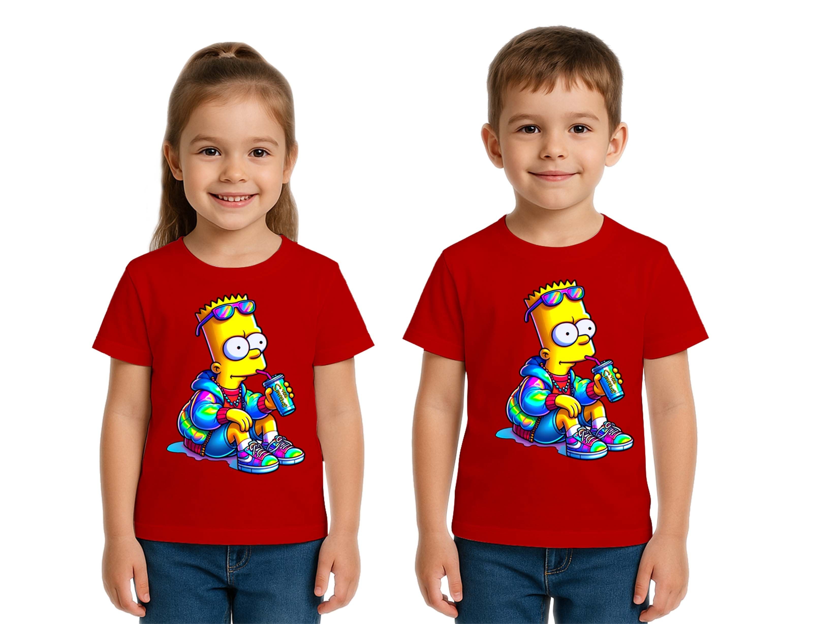 Unisex Sımpsons baskılı Çocuk Tişört pamuklu penye kumaş