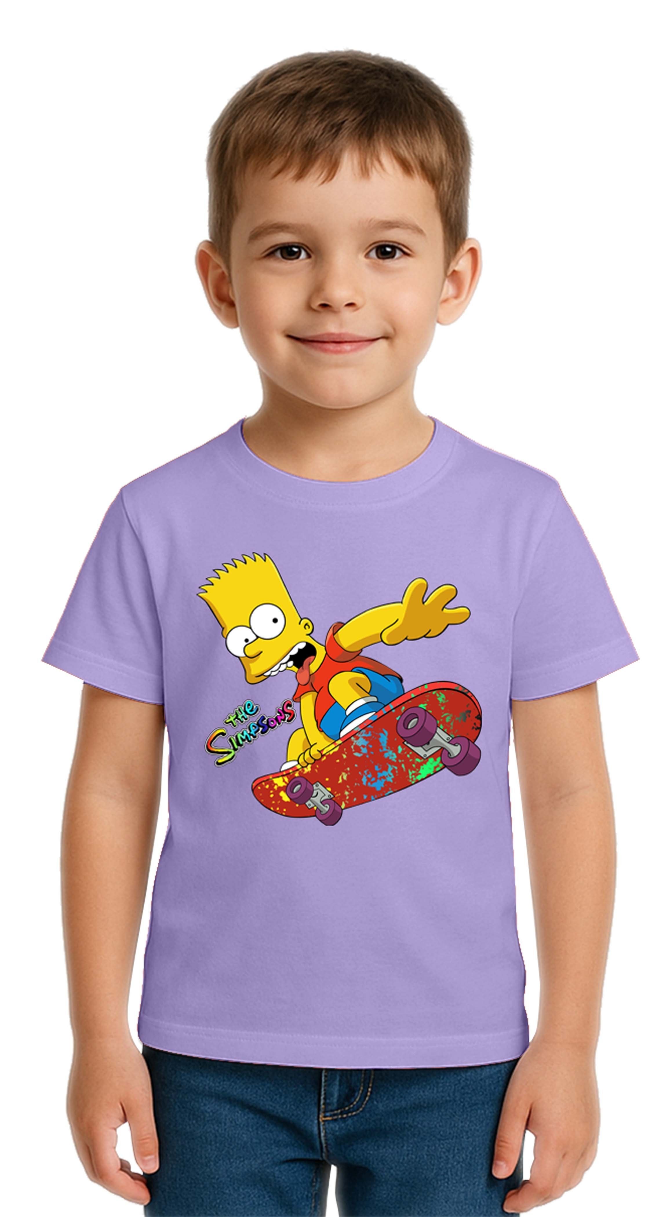 Unisex Sımpsons baskılı Çocuk Tişört pamuklu penye kumaş