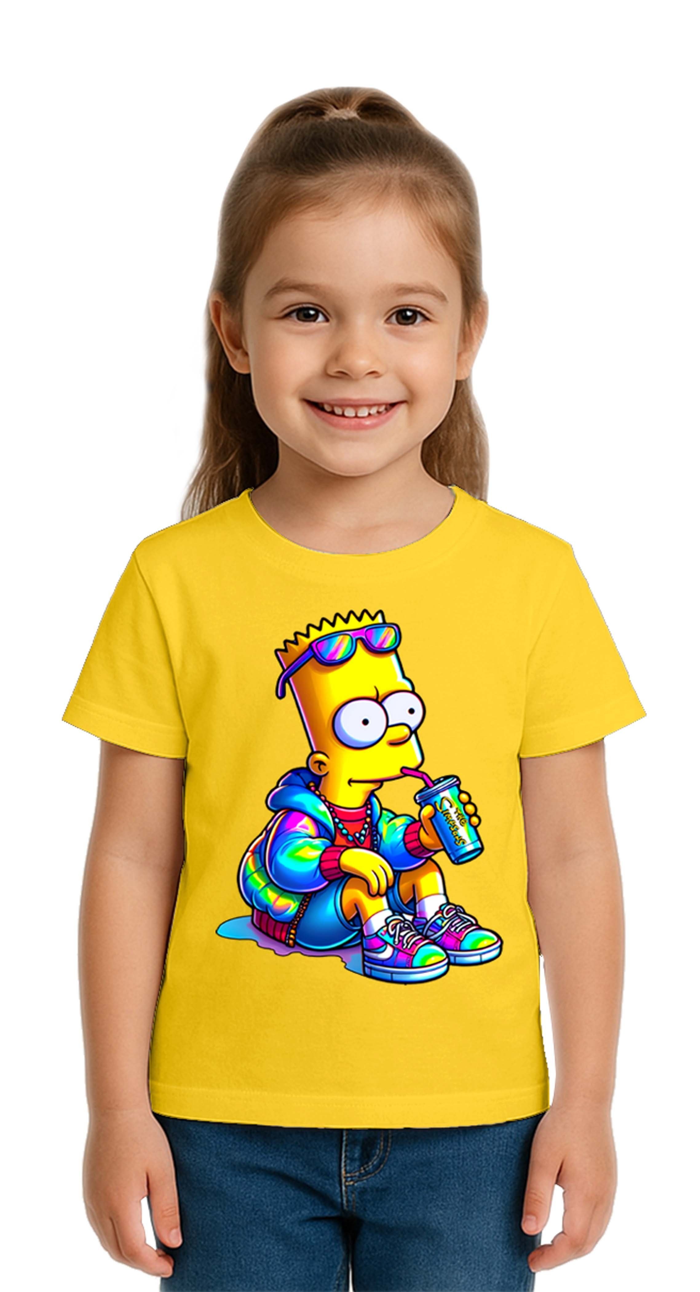 Unisex Sımpsons baskılı Çocuk Tişört pamuklu penye kumaş