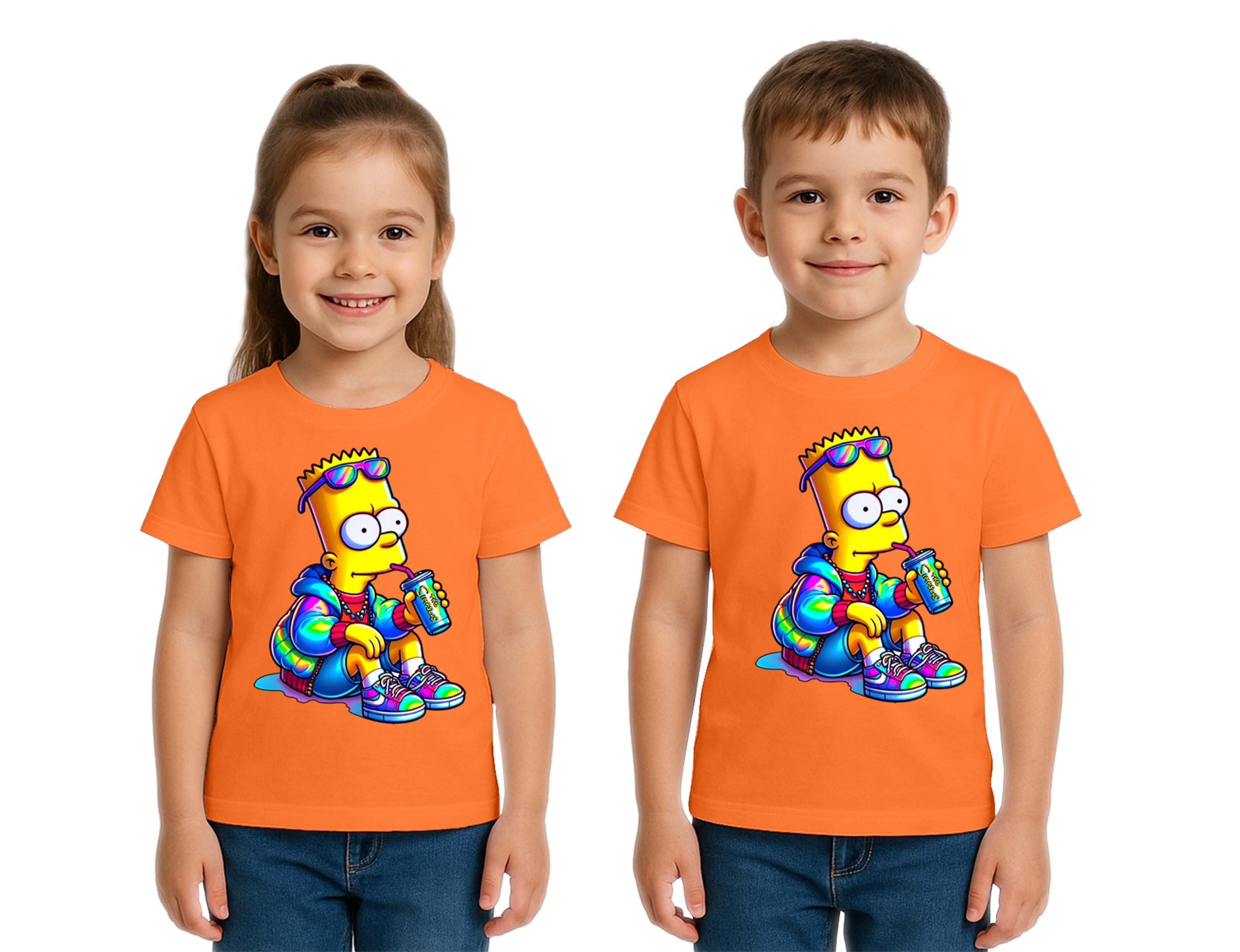 Unisex Sımpsons baskılı Çocuk Tişört pamuklu penye kumaş