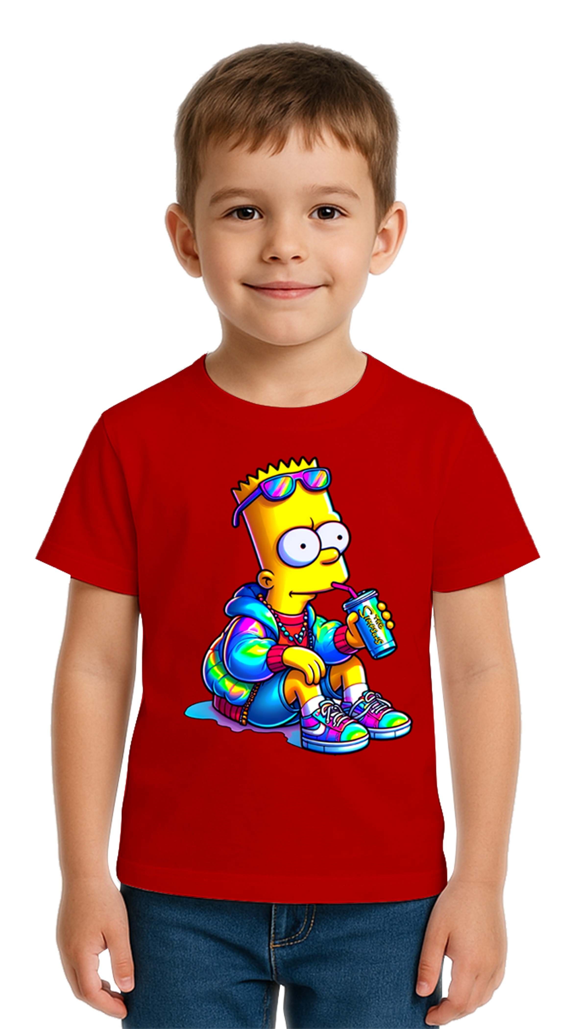 Unisex Sımpsons baskılı Çocuk Tişört pamuklu penye kumaş