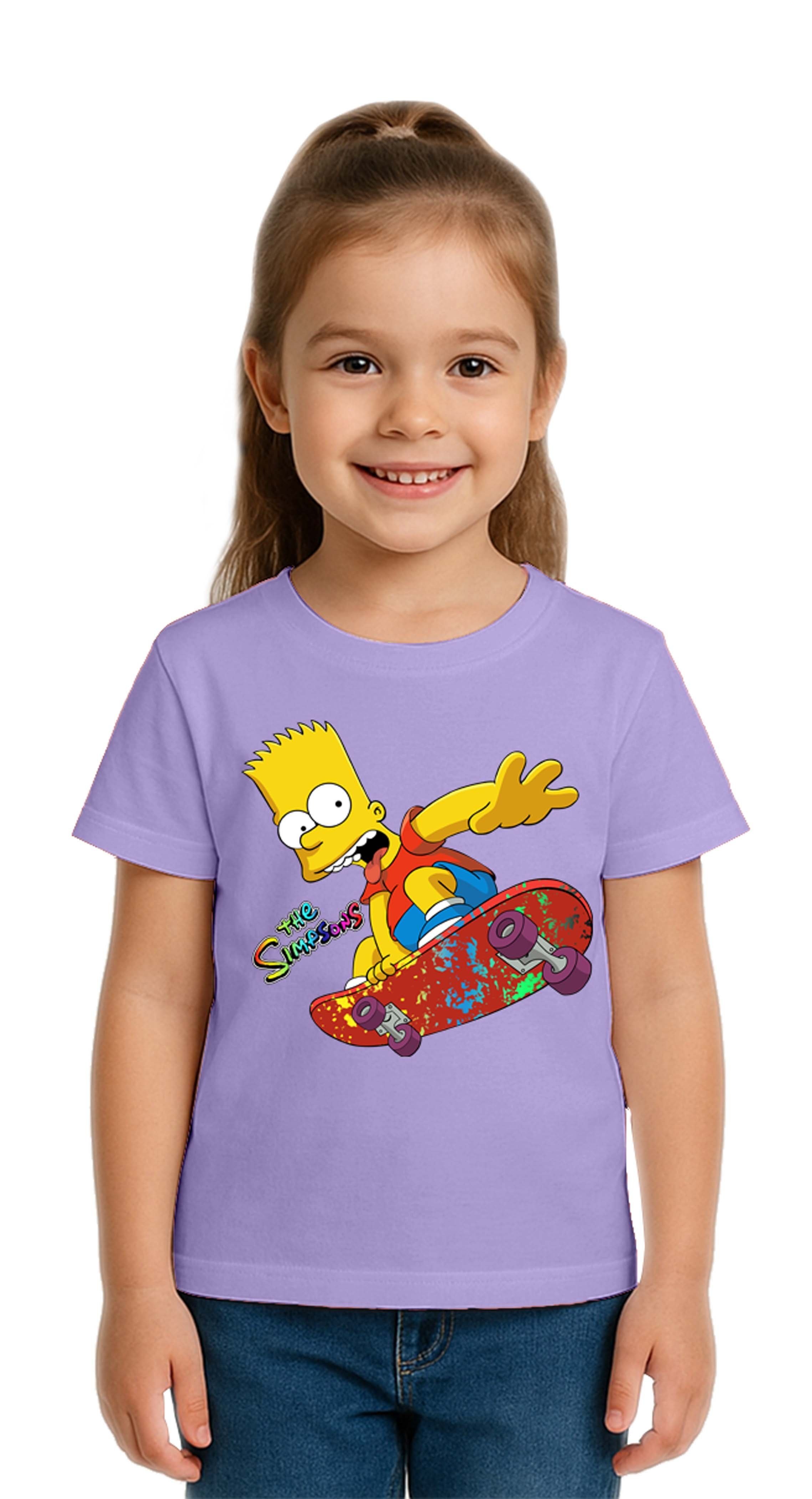 Unisex Sımpsons baskılı Çocuk Tişört pamuklu penye kumaş
