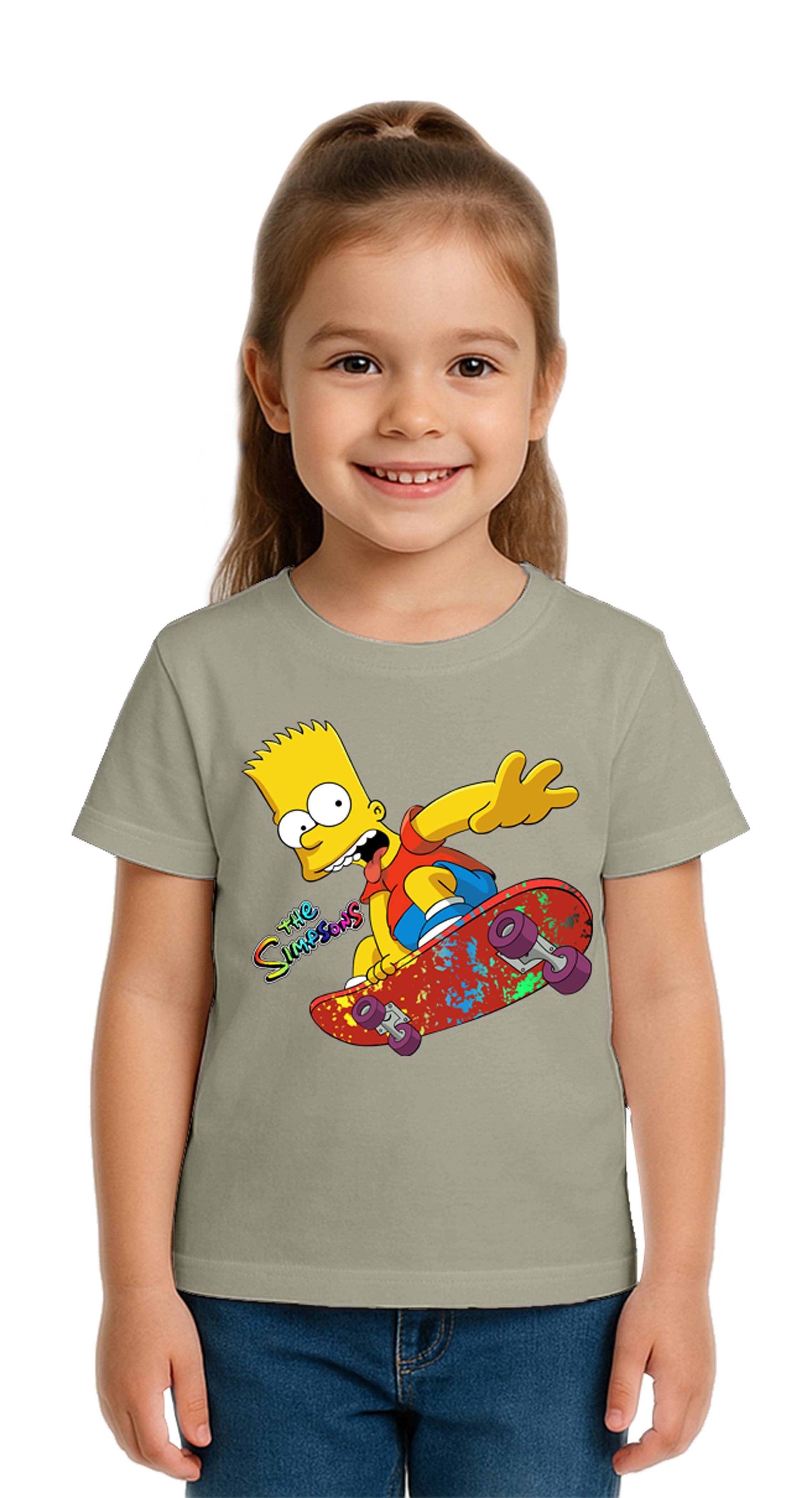 Unisex Sımpsons baskılı Çocuk Tişört pamuklu penye kumaş