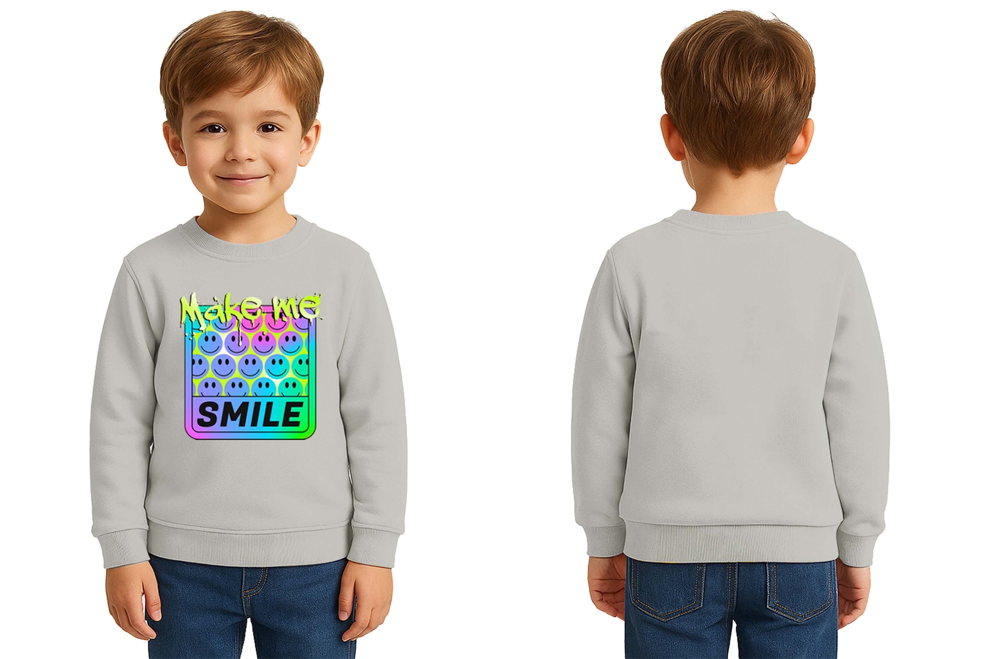 Unisex Smile Baskılı Çocuk Swaetshirt 3 İplik Şardonlu