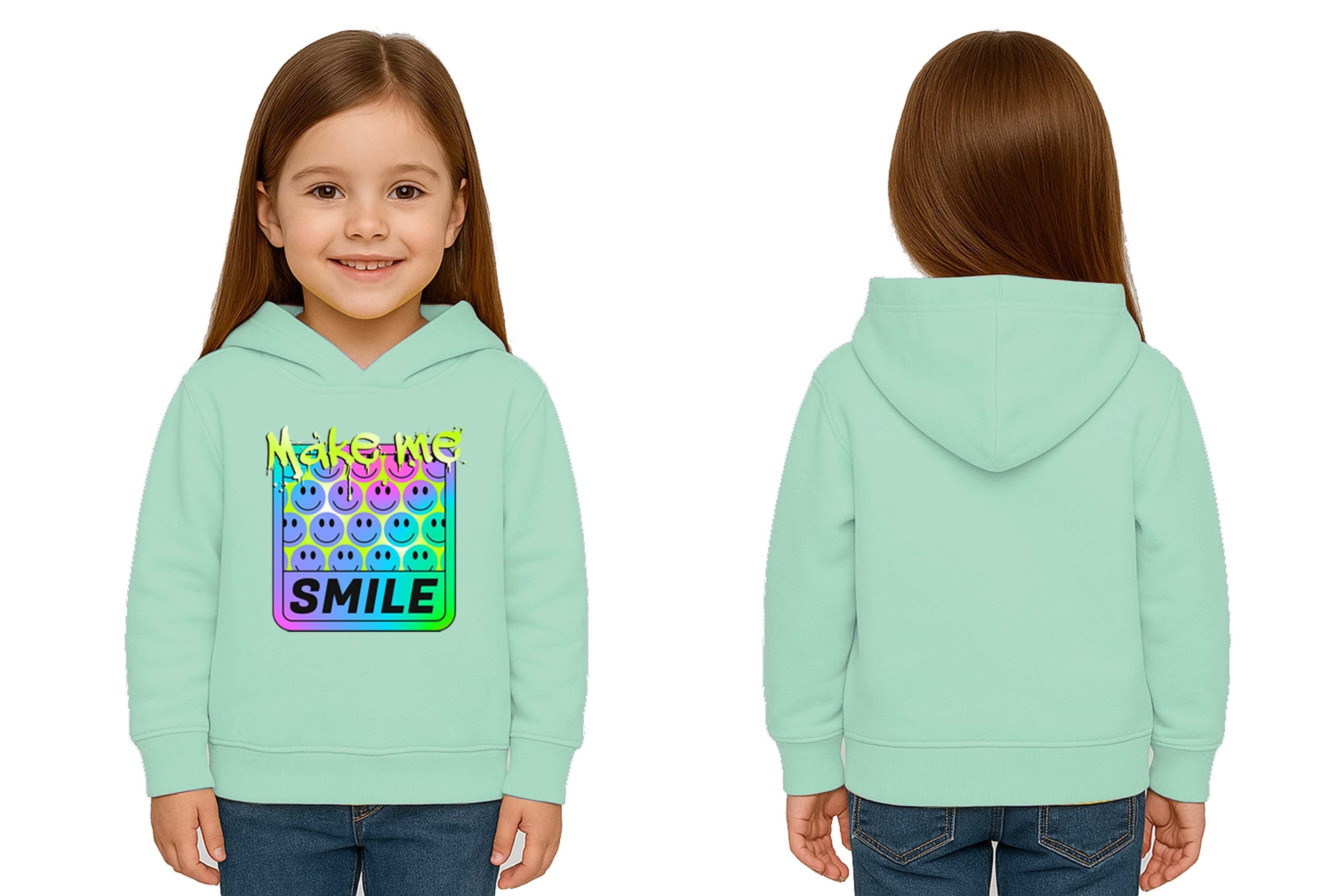 Unisex Smile Baskılı Çocuk Swaetshirt Kapşonlu 3 İplik Şardonlu
