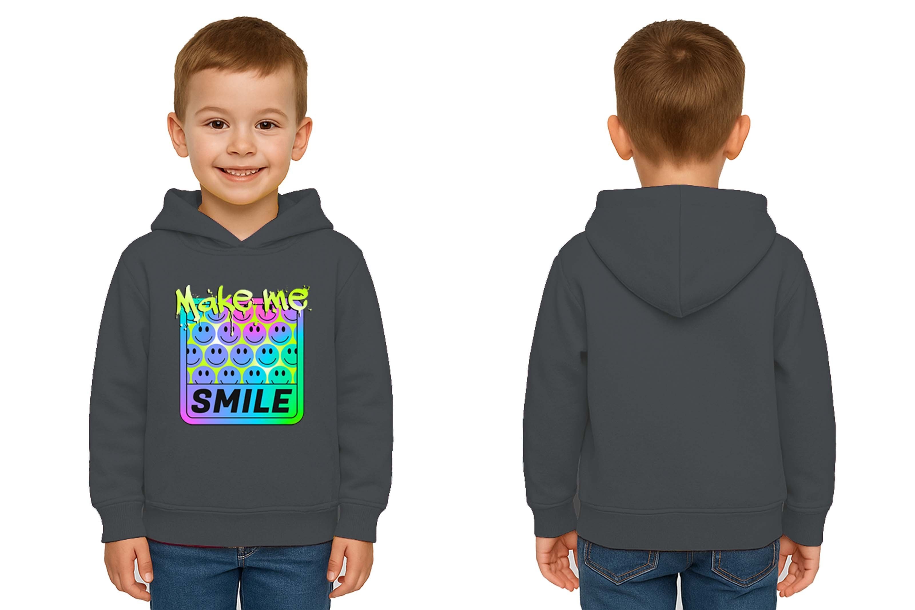 Unisex Smile Baskılı Çocuk Swaetshirt Kapşonlu 3 İplik Şardonlu