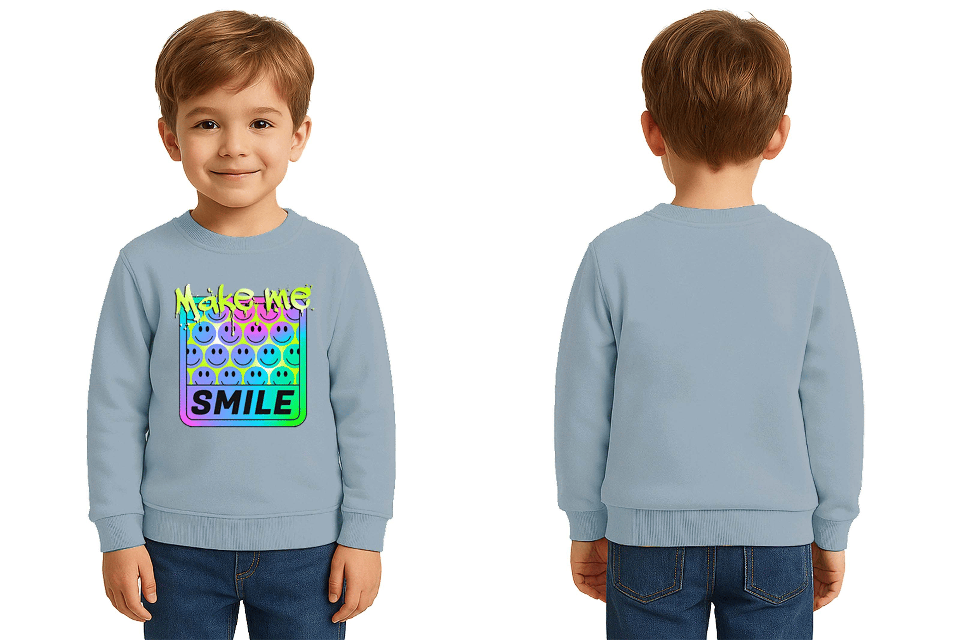 Unisex Smile Baskılı Çocuk Swaetshirt 3 İplik Şardonlu