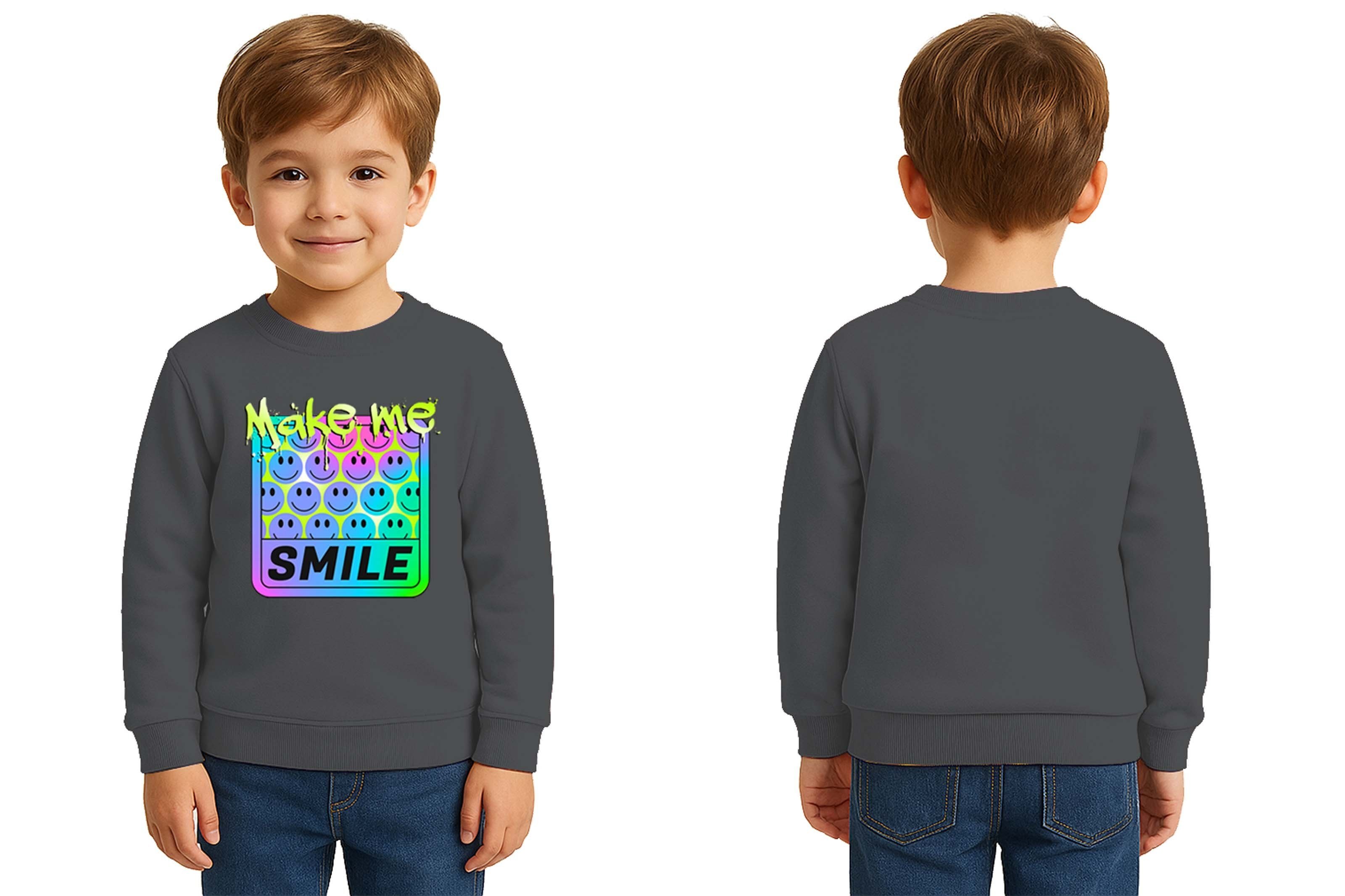 Unisex Smile Baskılı Çocuk Swaetshirt 3 İplik Şardonlu