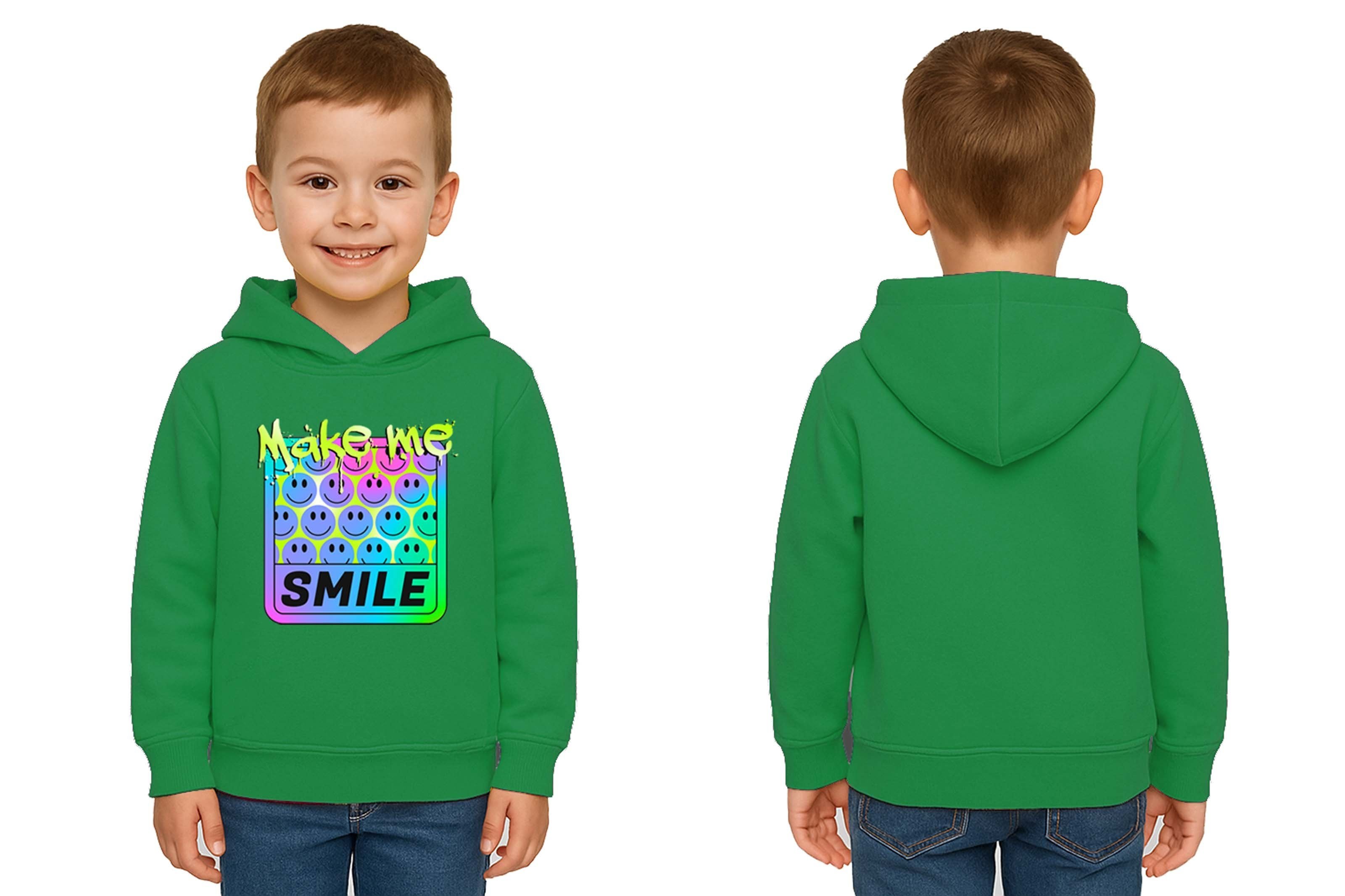 Unisex Smile Baskılı Çocuk Swaetshirt Kapşonlu 3 İplik Şardonlu