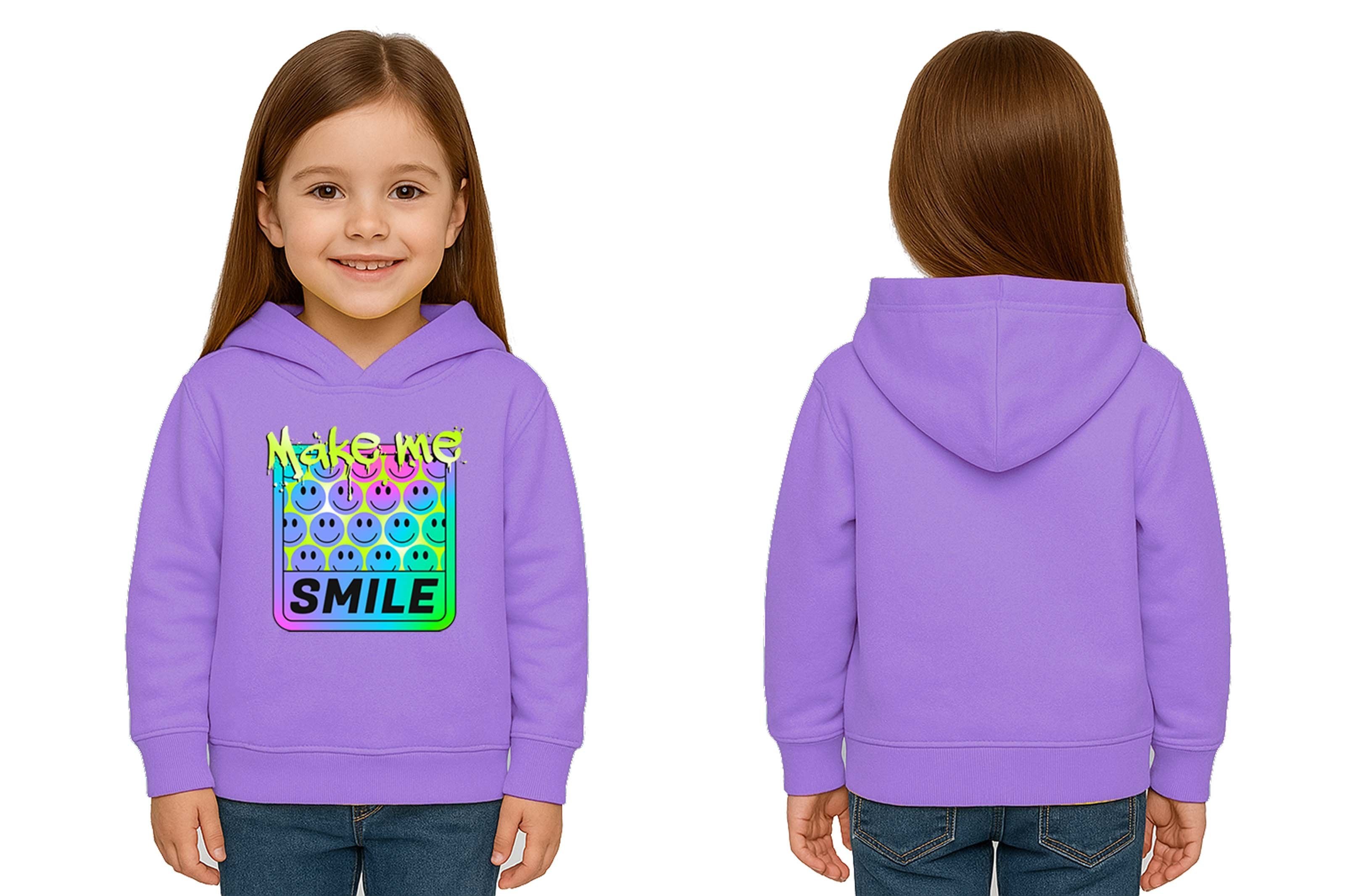 Unisex Smile Baskılı Çocuk Swaetshirt Kapşonlu 3 İplik Şardonlu