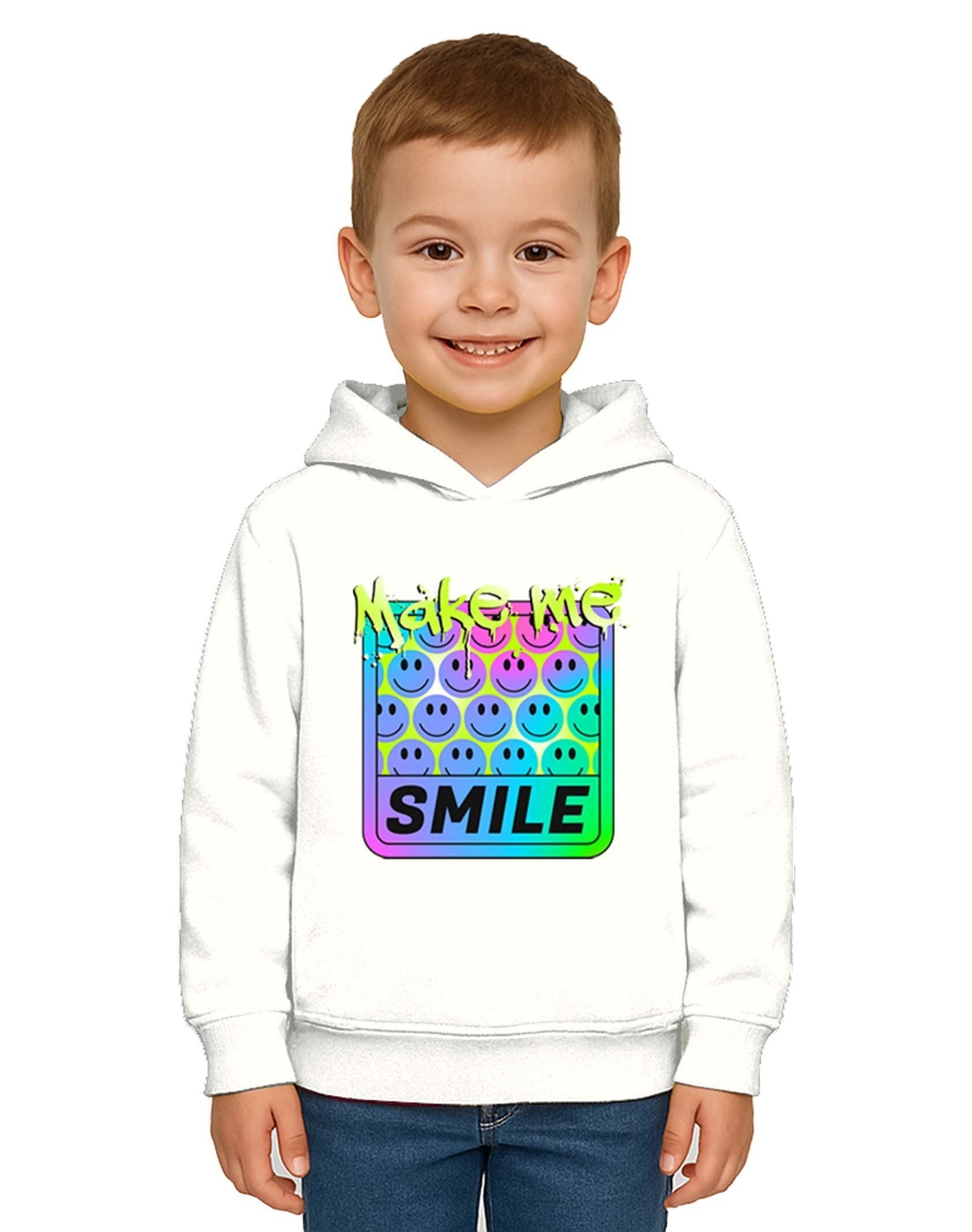 Unisex Smile Baskılı Çocuk Swaetshirt Kapşonlu 3 İplik Şardonlu