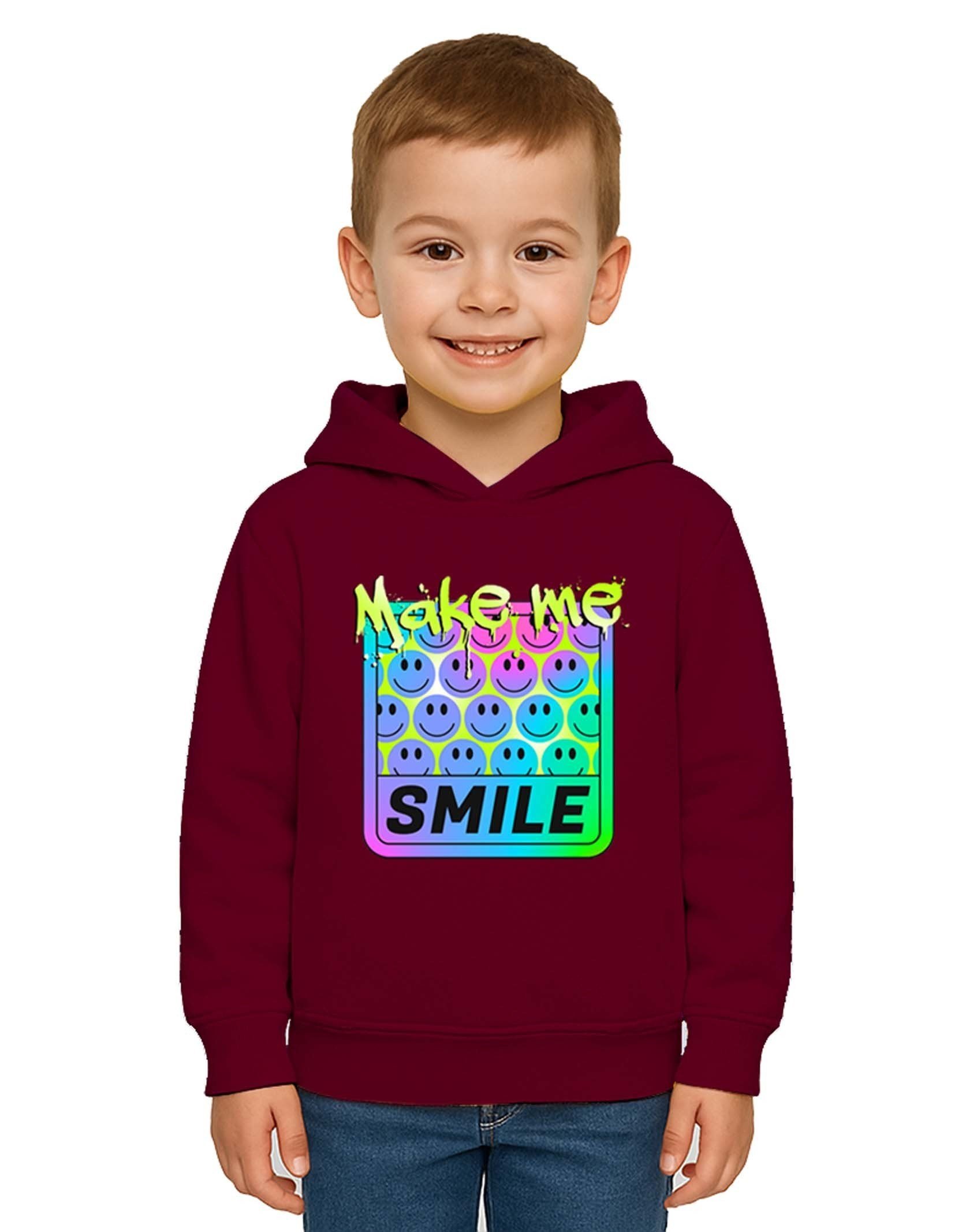 Unisex Smile Baskılı Çocuk Swaetshirt Kapşonlu 3 İplik Şardonlu