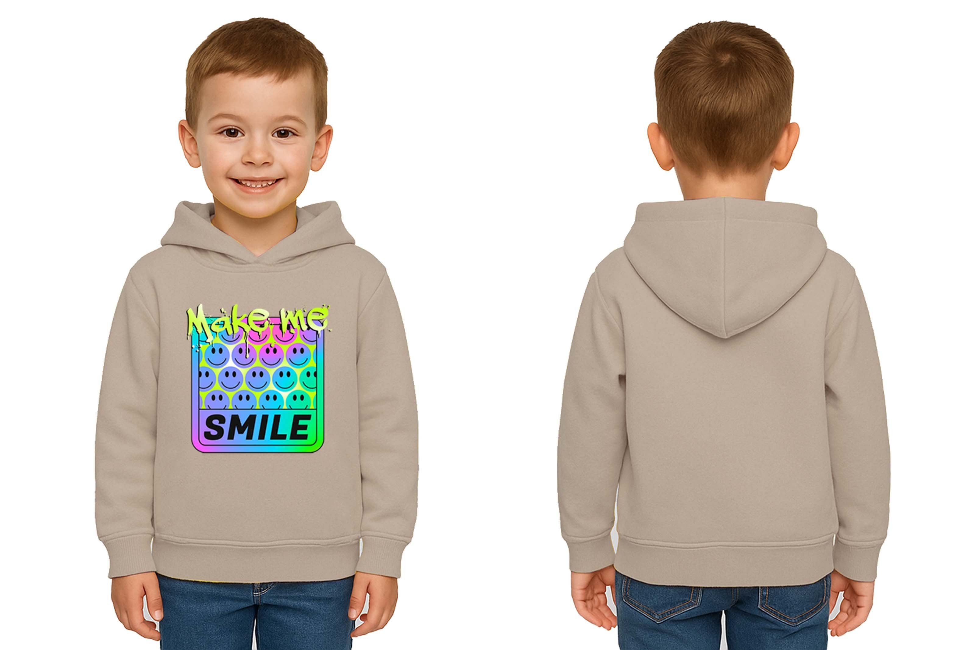 Unisex Smile Baskılı Çocuk Swaetshirt Kapşonlu 3 İplik Şardonlu