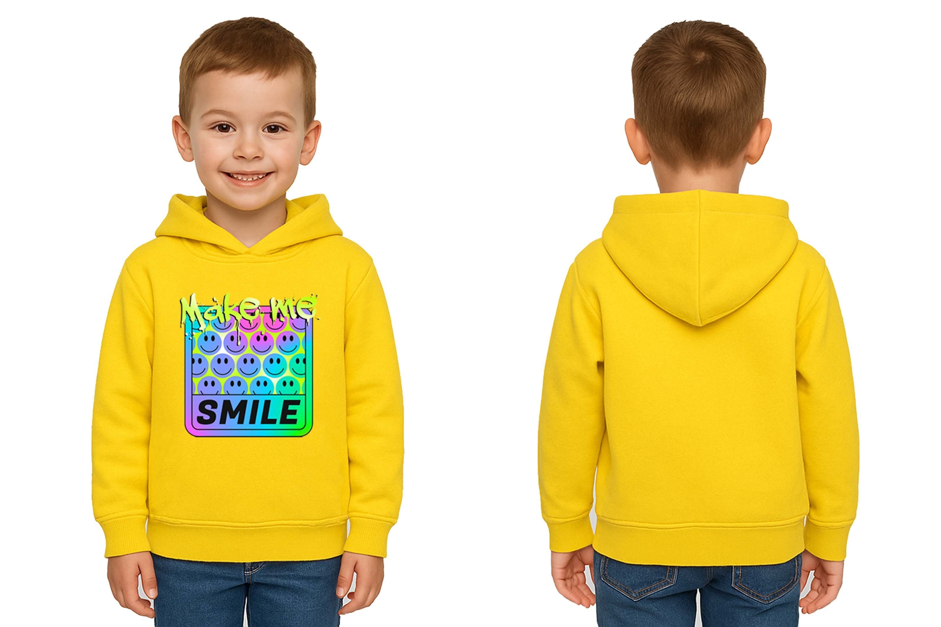 Unisex Smile Baskılı Çocuk Swaetshirt Kapşonlu 3 İplik Şardonlu