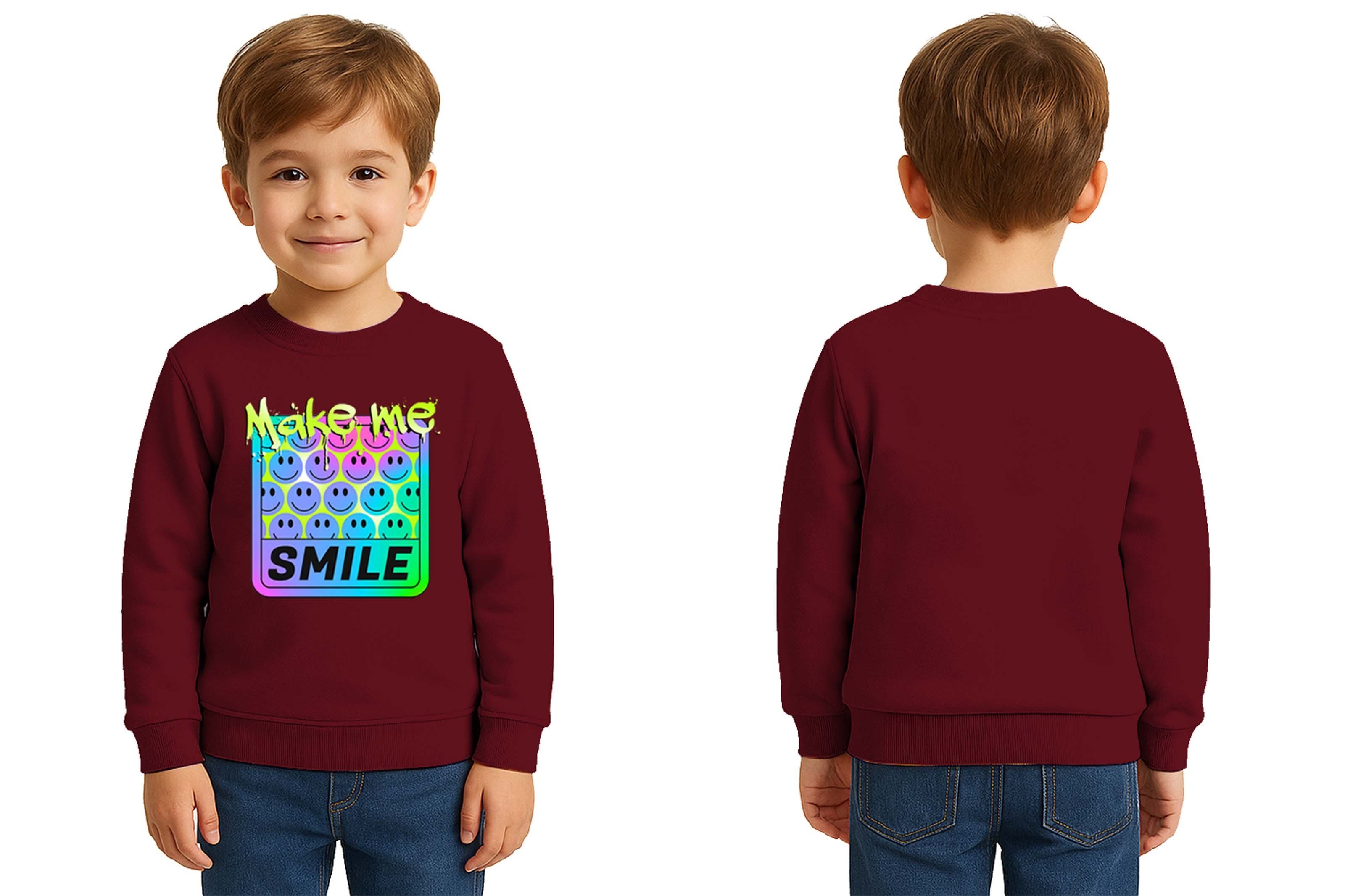 Unisex Smile Baskılı Çocuk Swaetshirt 3 İplik Şardonlu