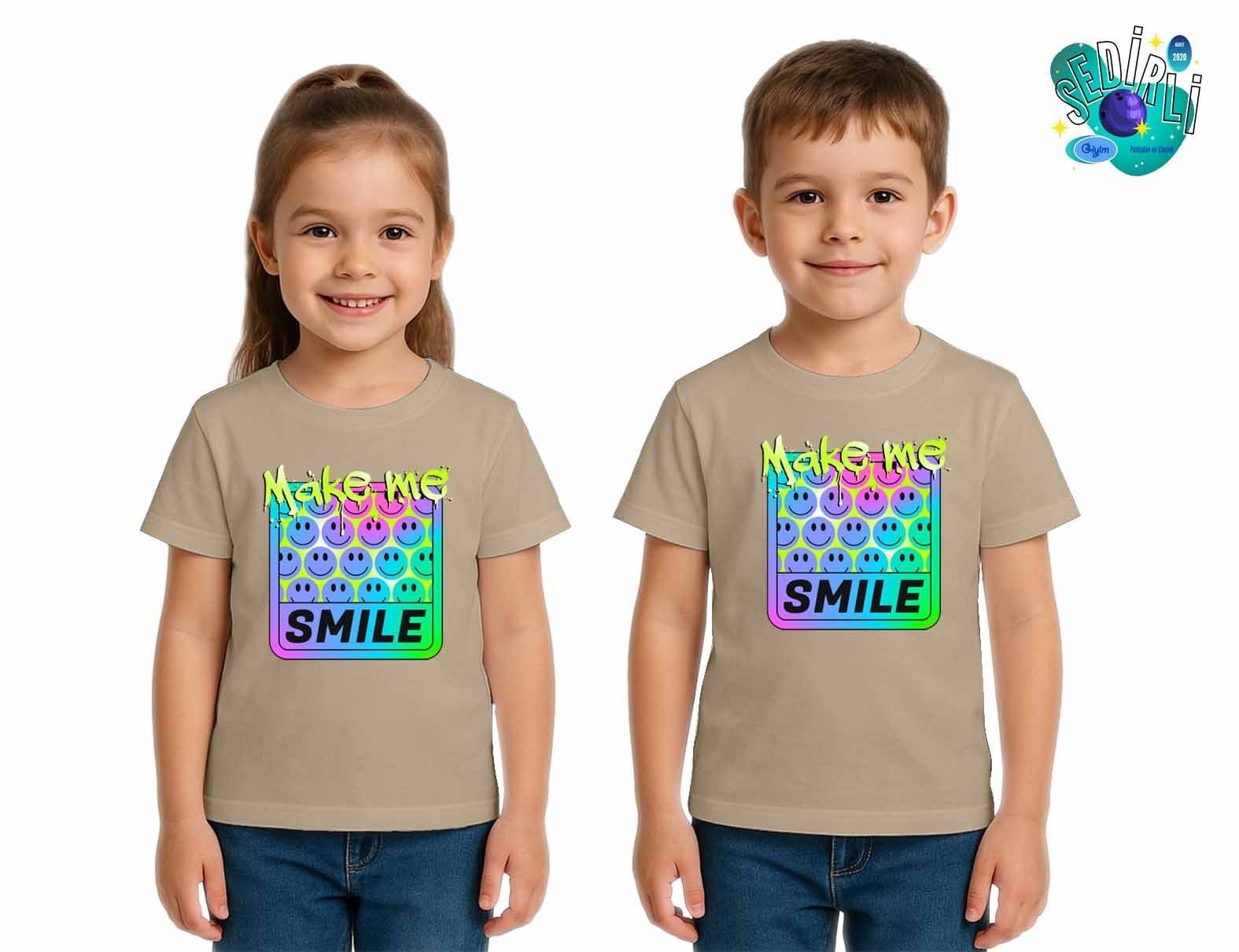 Unisex Smile Baskılı Çocuk Tişört pamuklu penye kumaş