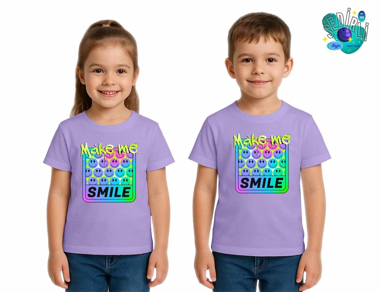 Unisex Smile Baskılı Çocuk Tişört pamuklu penye kumaş