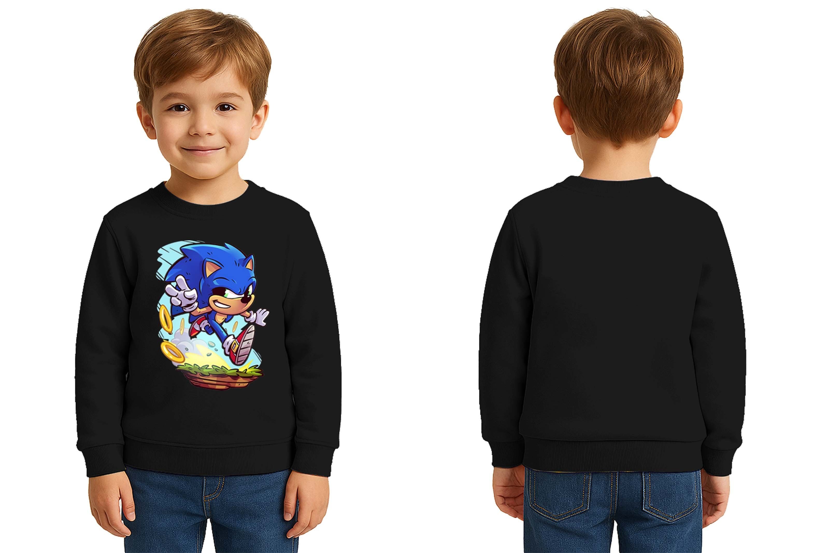 Unisex Sonic Baskılı Çocuk Swaetshirt 3 İplik Şardonlu