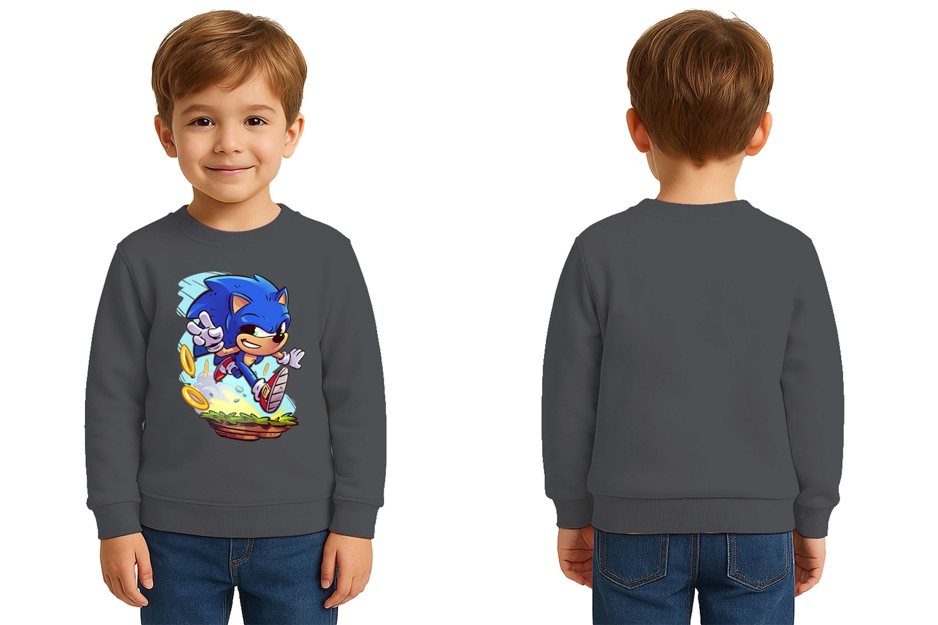 Unisex Sonic Baskılı Çocuk Swaetshirt 3 İplik Şardonlu