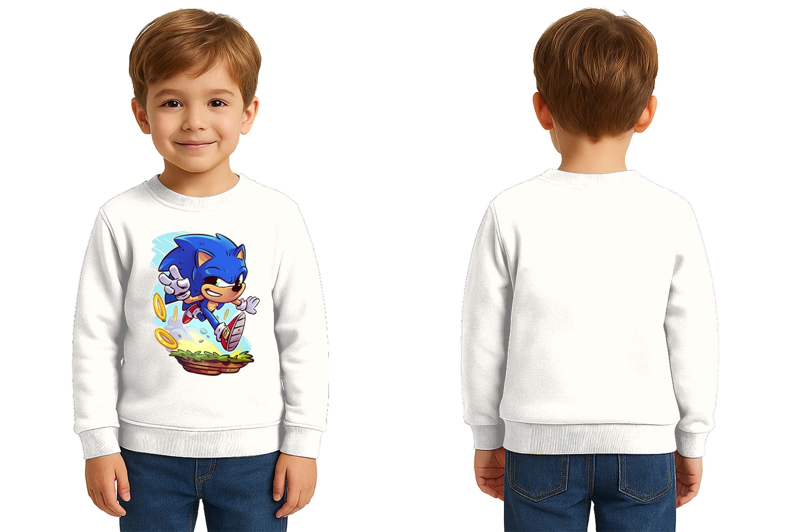 Unisex Sonic Baskılı Çocuk Swaetshirt 3 İplik Şardonlu