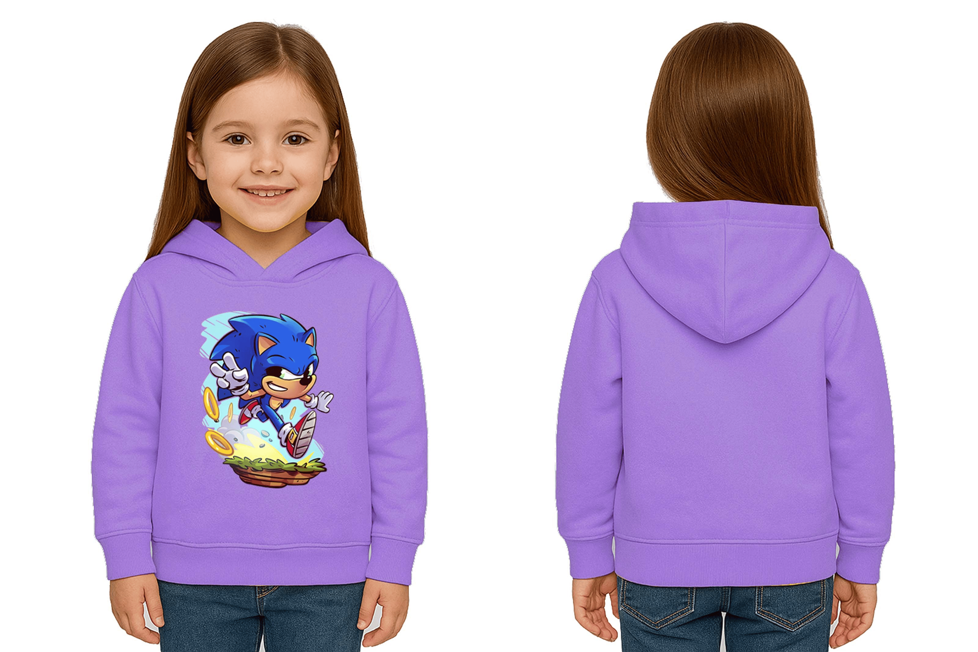 Unisex Sonic Baskılı Çocuk Swaetshirt Kapşonlu 3 İplik Şardonlu