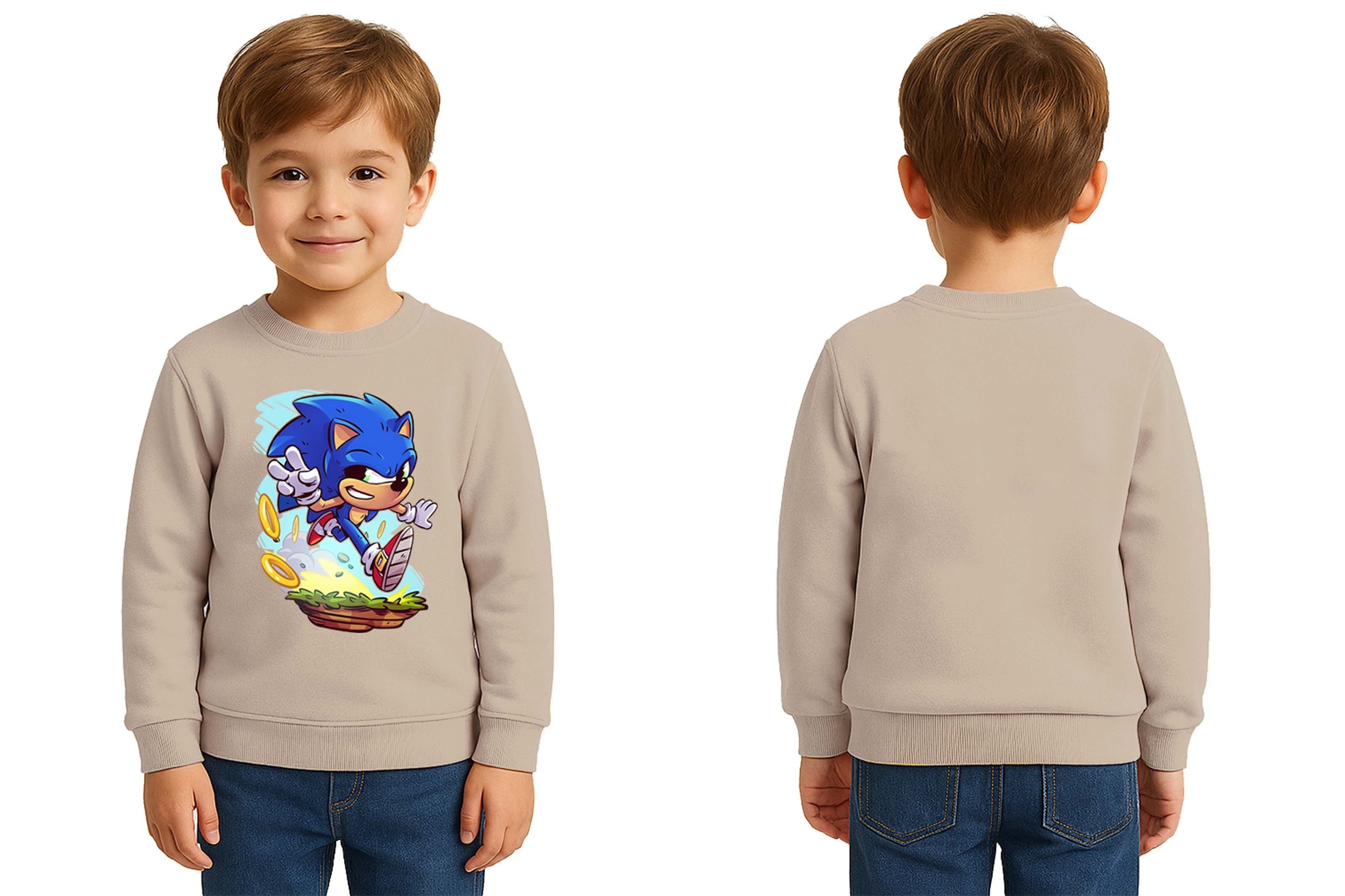 Unisex Sonic Baskılı Çocuk Swaetshirt 3 İplik Şardonlu
