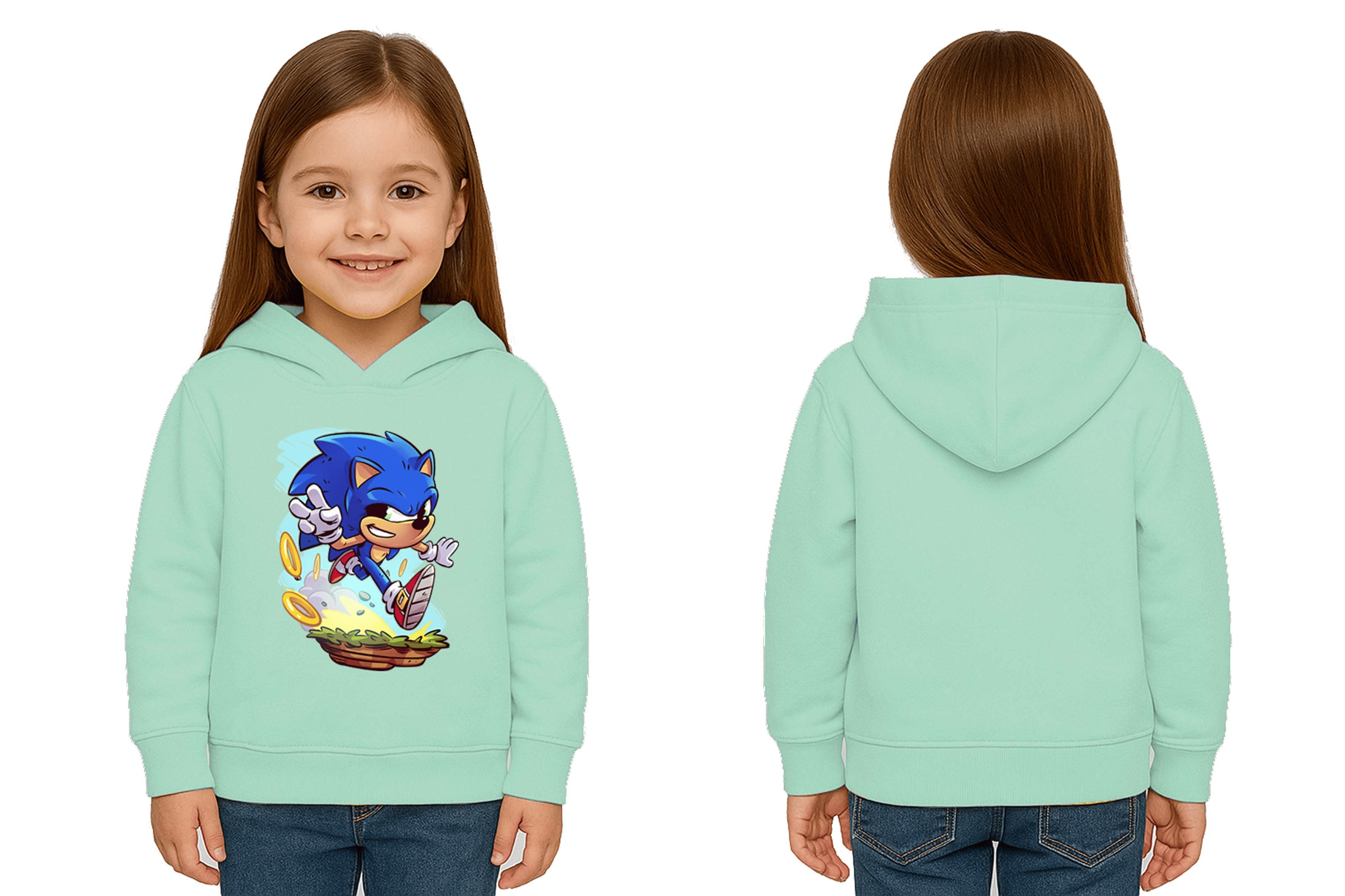 Unisex Sonic Baskılı Çocuk Swaetshirt Kapşonlu 3 İplik Şardonlu