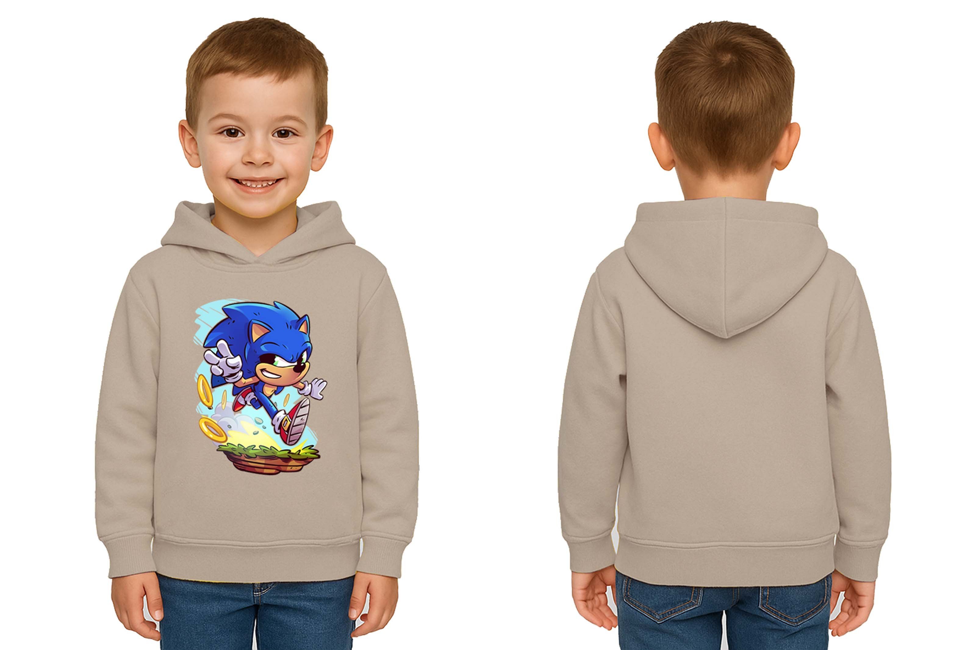 Unisex Sonic Baskılı Çocuk Swaetshirt Kapşonlu 3 İplik Şardonlu