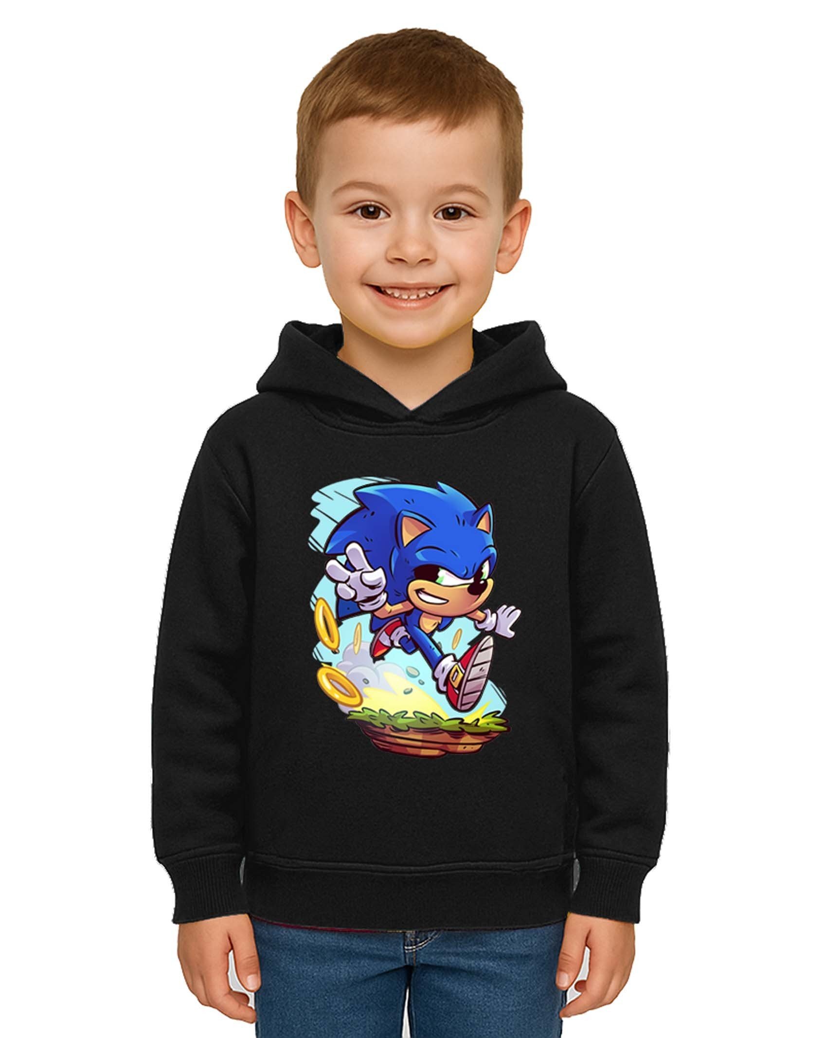 Unisex Sonic Baskılı Çocuk Swaetshirt Kapşonlu 3 İplik Şardonlu
