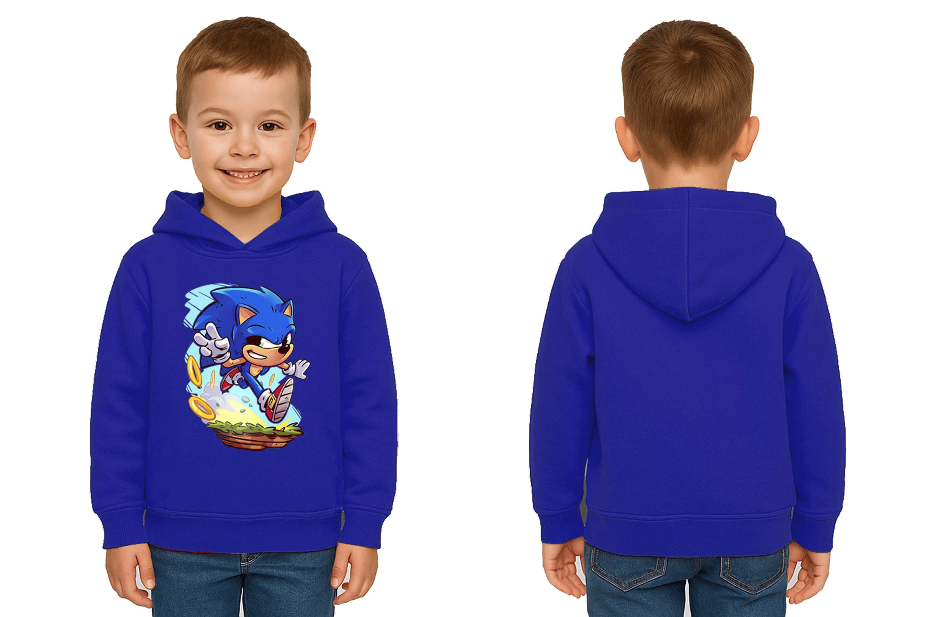 Unisex Sonic Baskılı Çocuk Swaetshirt Kapşonlu 3 İplik Şardonlu
