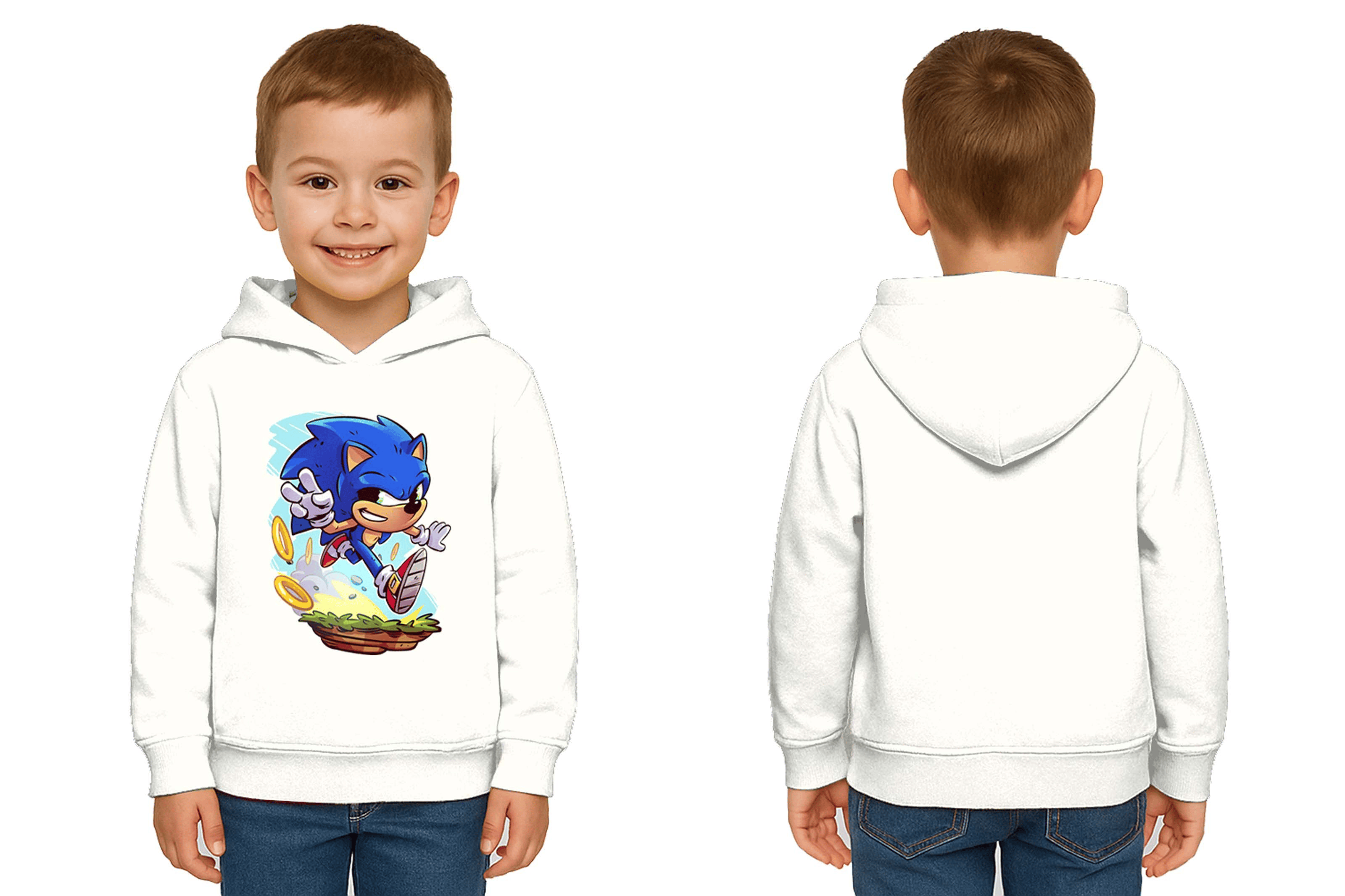 Unisex Sonic Baskılı Çocuk Swaetshirt Kapşonlu 3 İplik Şardonlu