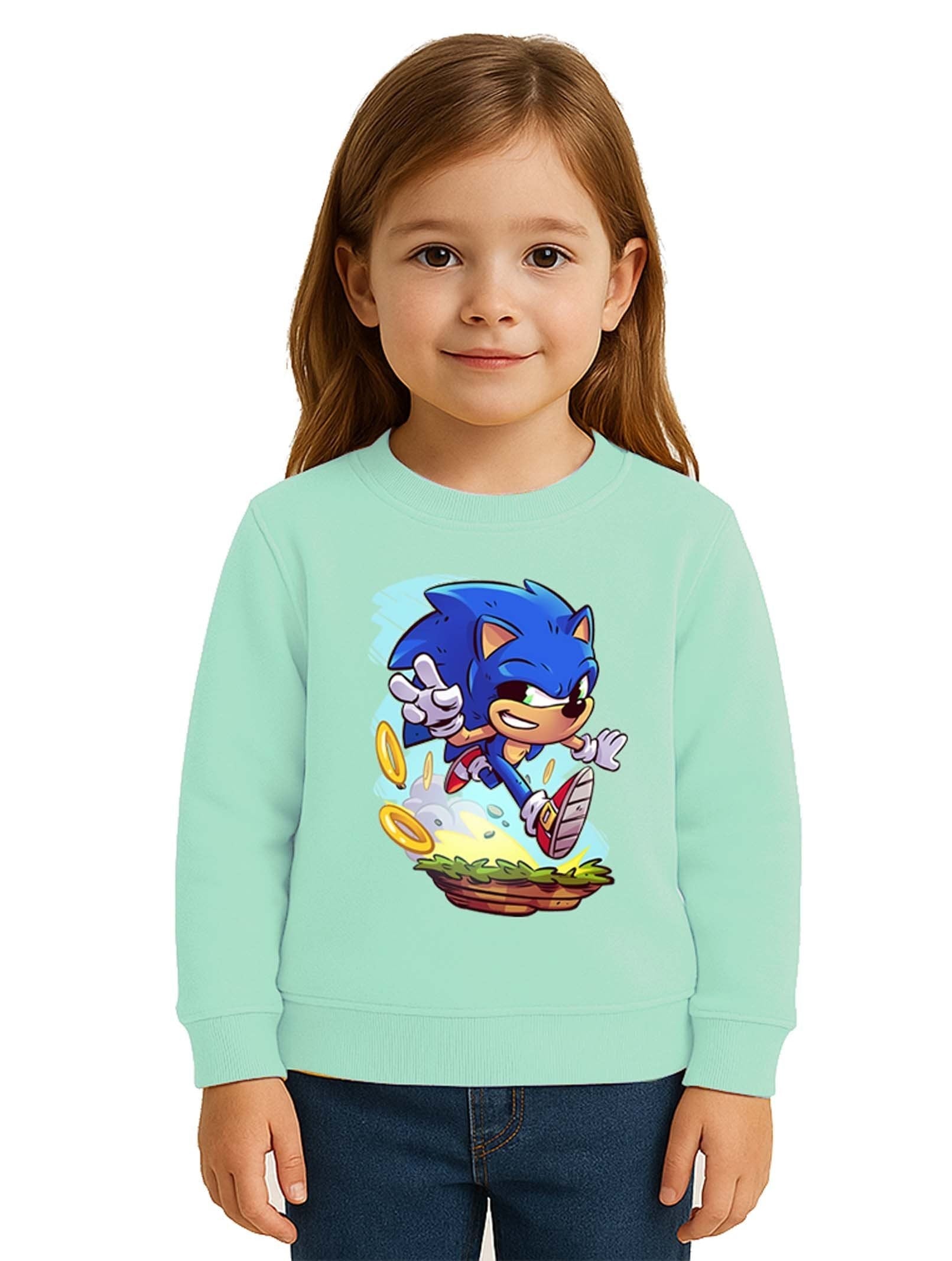 Unisex Sonic Baskılı Çocuk Swaetshirt 3 İplik Şardonlu