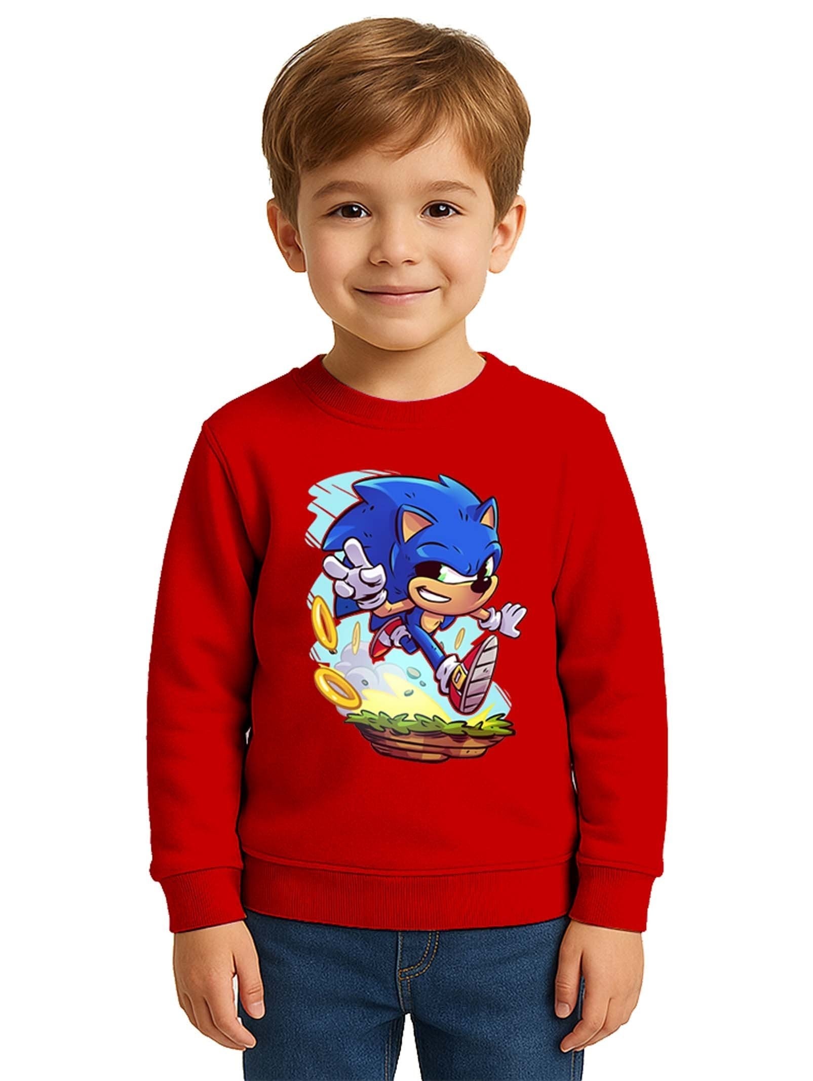 Unisex Sonic Baskılı Çocuk Swaetshirt 3 İplik Şardonlu