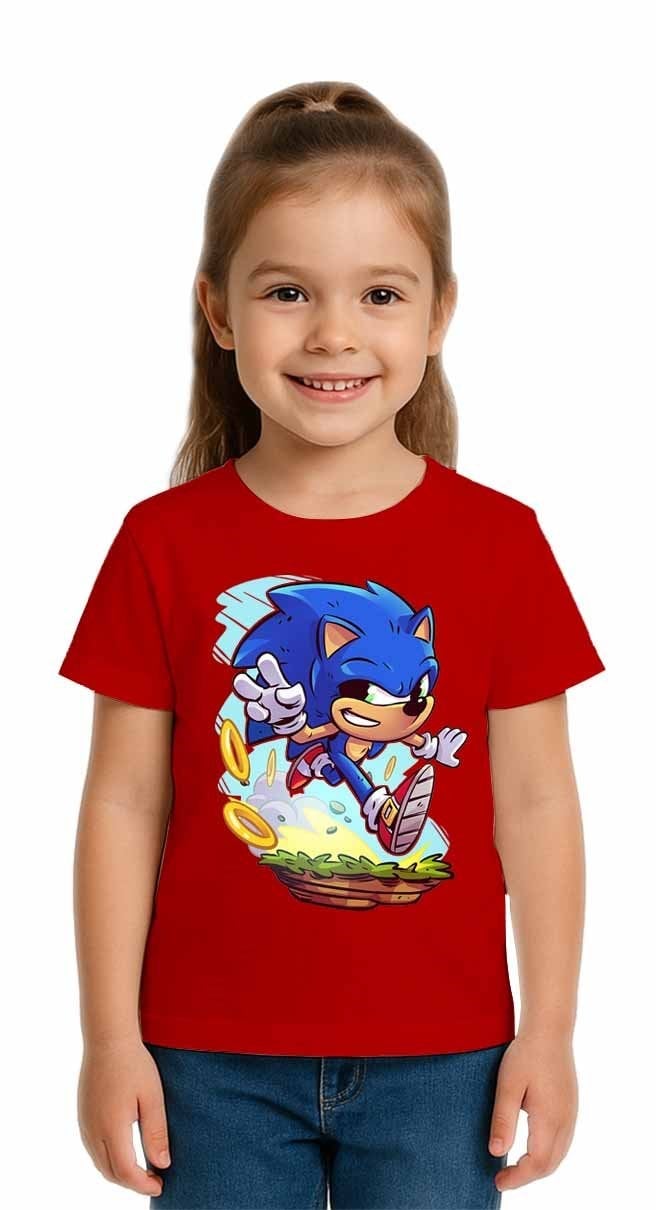 Unisex Sonic Baskılı Çocuk Tişört pamuklu penye kumaş