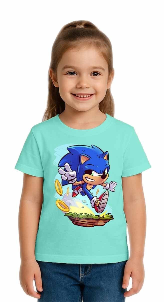 Unisex Sonic Baskılı Çocuk Tişört pamuklu penye kumaş