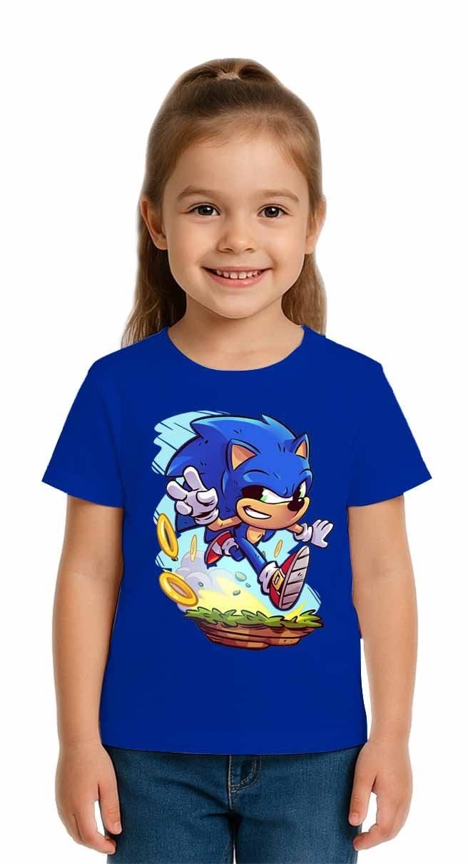 Unisex Sonic Baskılı Çocuk Tişört pamuklu penye kumaş