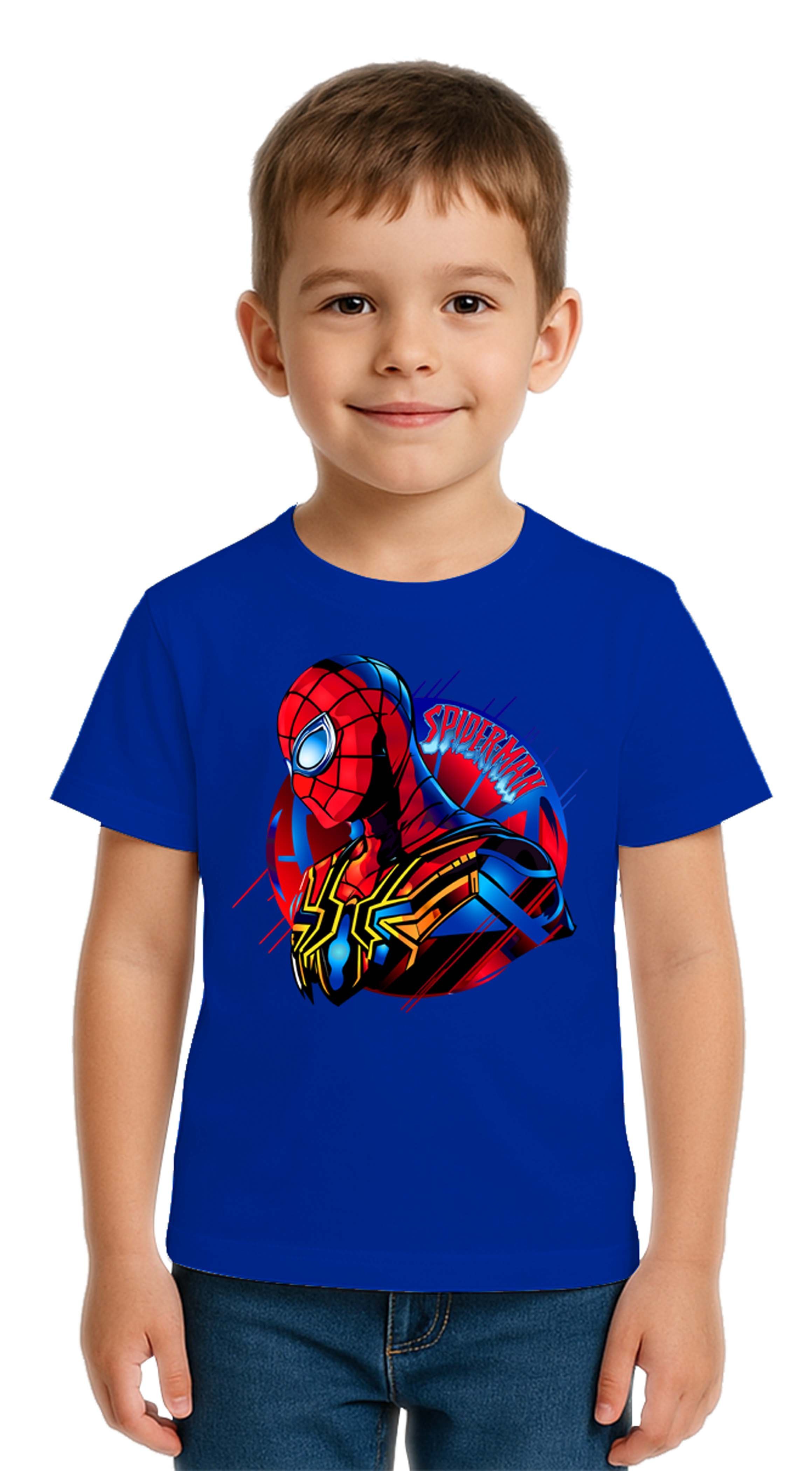 Unisex Spıderman baskılı Çocuk Tişört pamuklu penye kumaş
