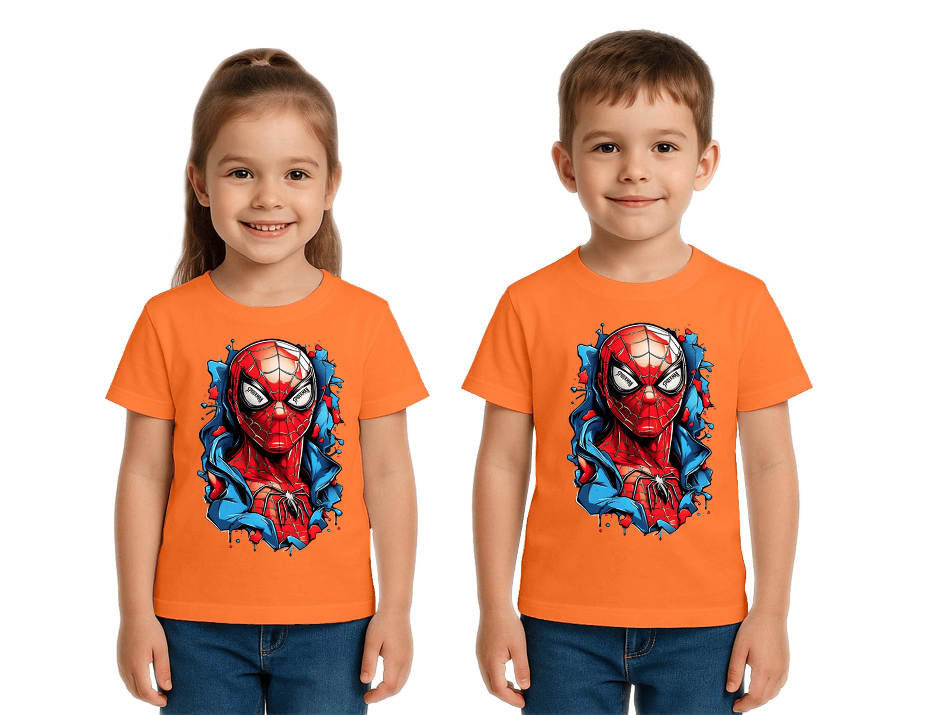 Unisex Spıderman baskılı Çocuk Tişört pamuklu penye kumaş