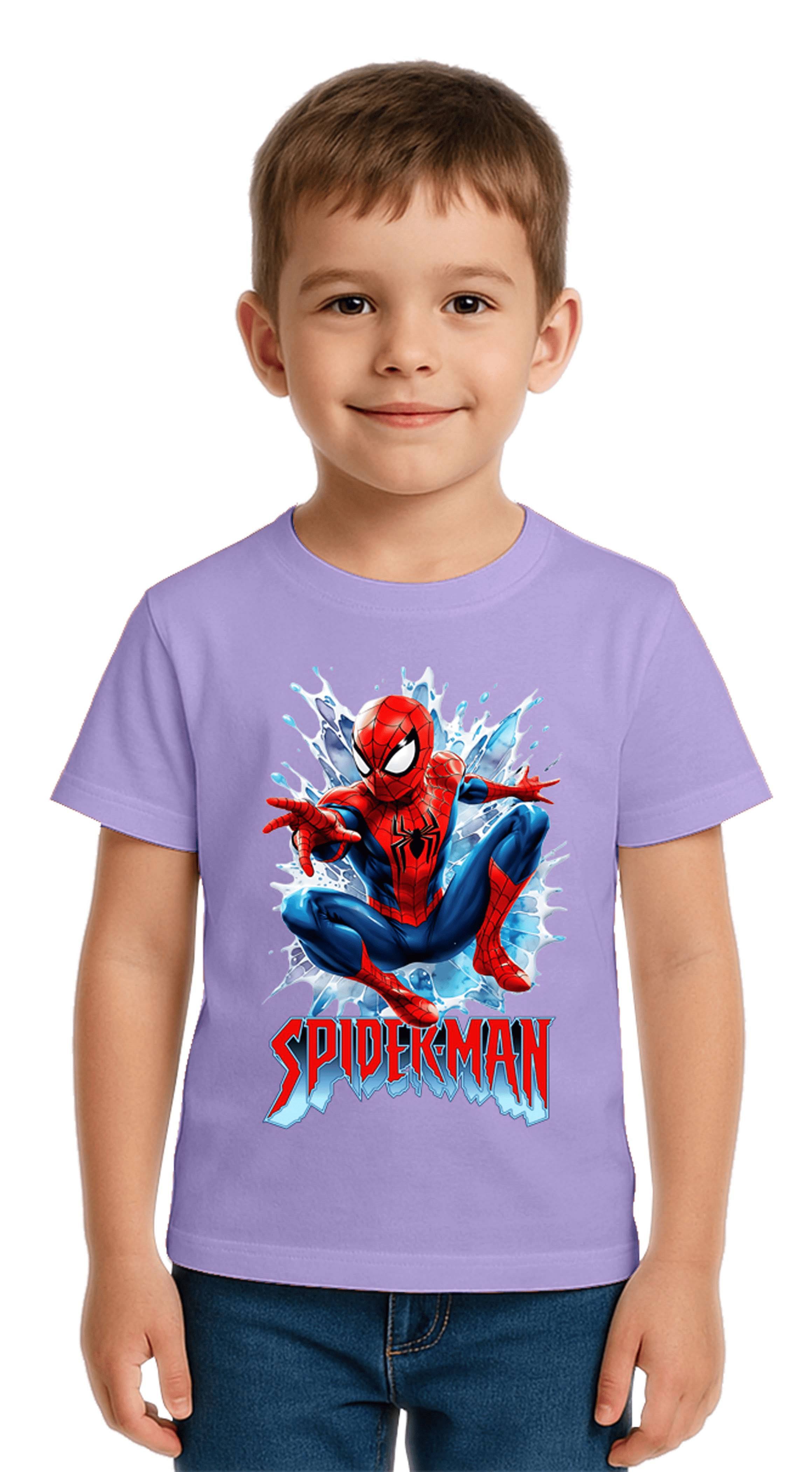 Unisex Spıderman baskılı Çocuk Tişört pamuklu penye kumaş