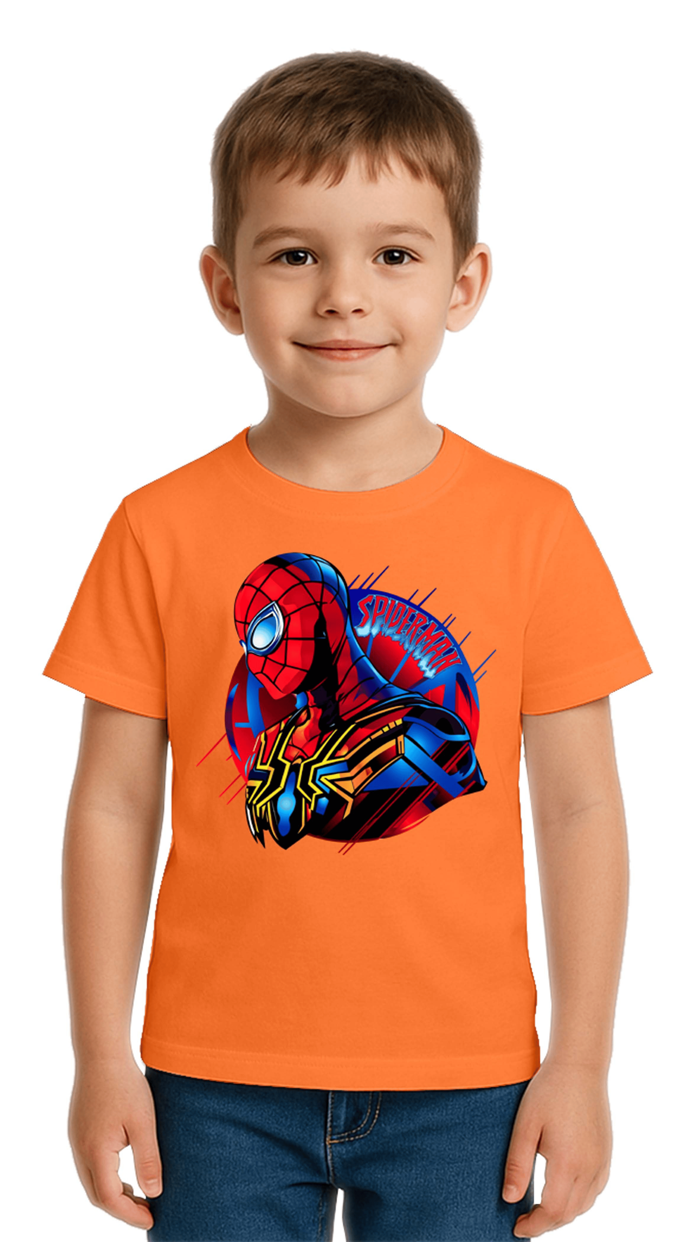 Unisex Spıderman baskılı Çocuk Tişört pamuklu penye kumaş